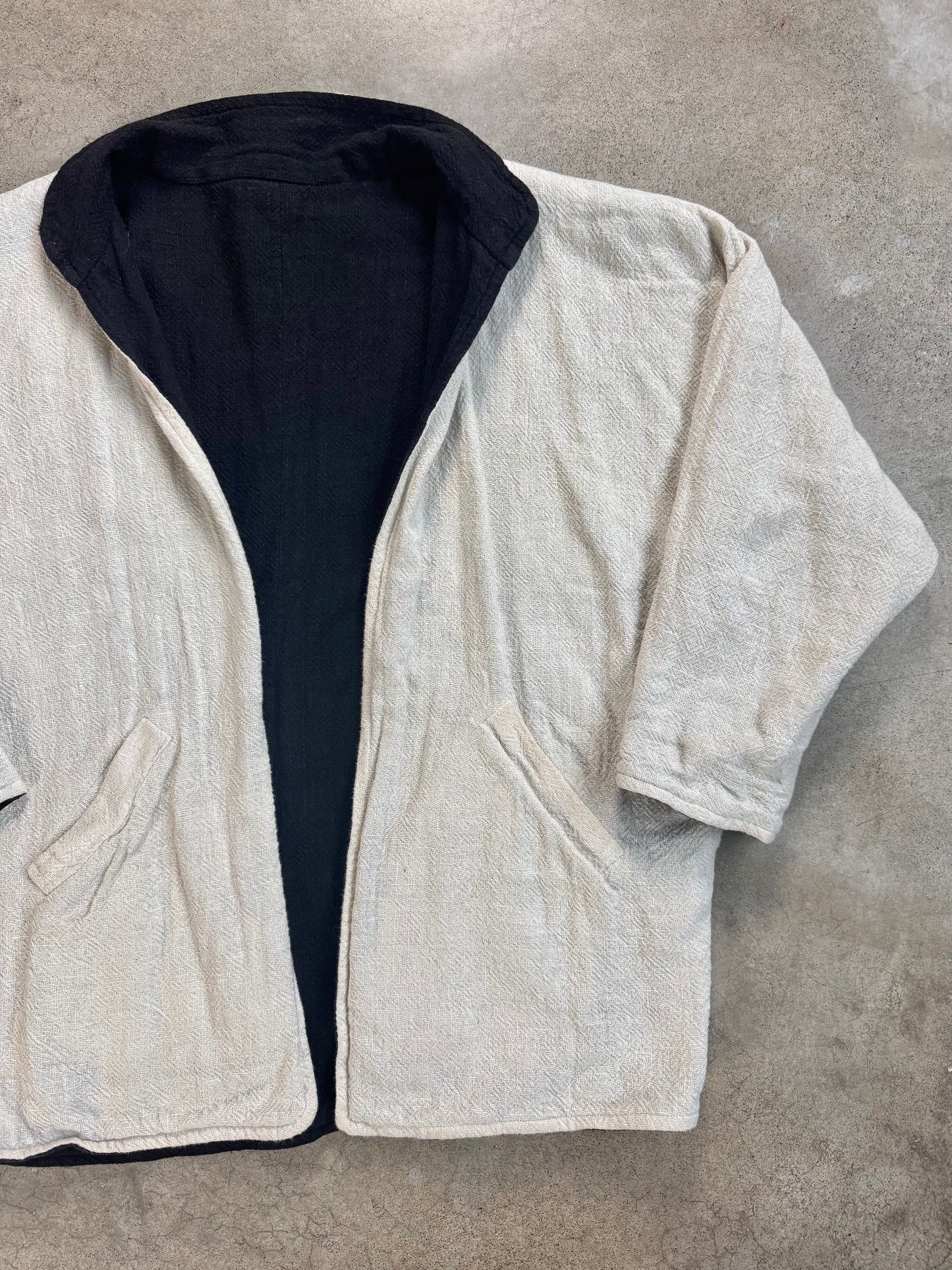 Vintage 1980s Sangam Imports Reversible Cream & Black Cotton Jacket | M/L