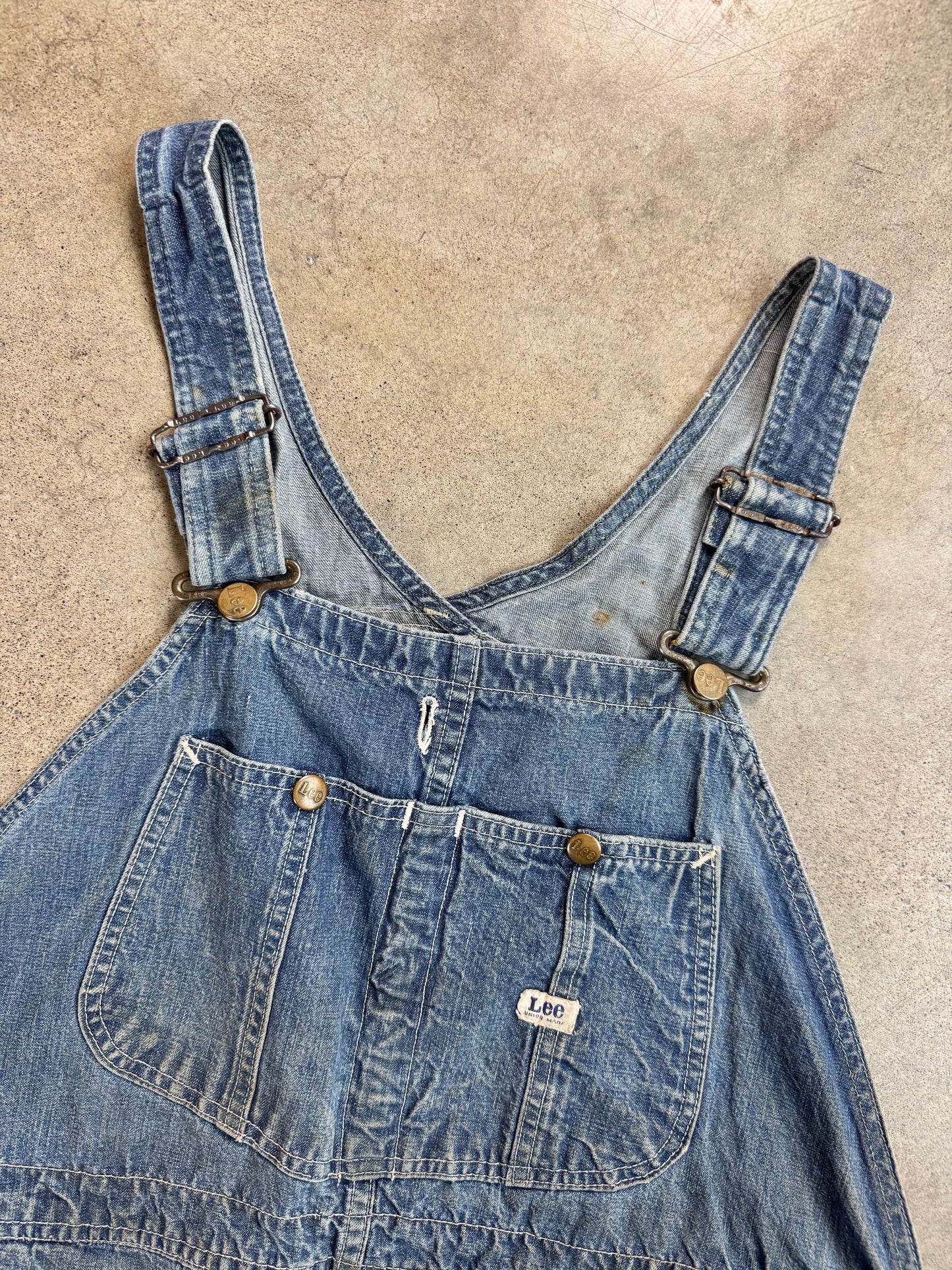 Vintage 1960s Lee Distressed Denim Overalls | XL