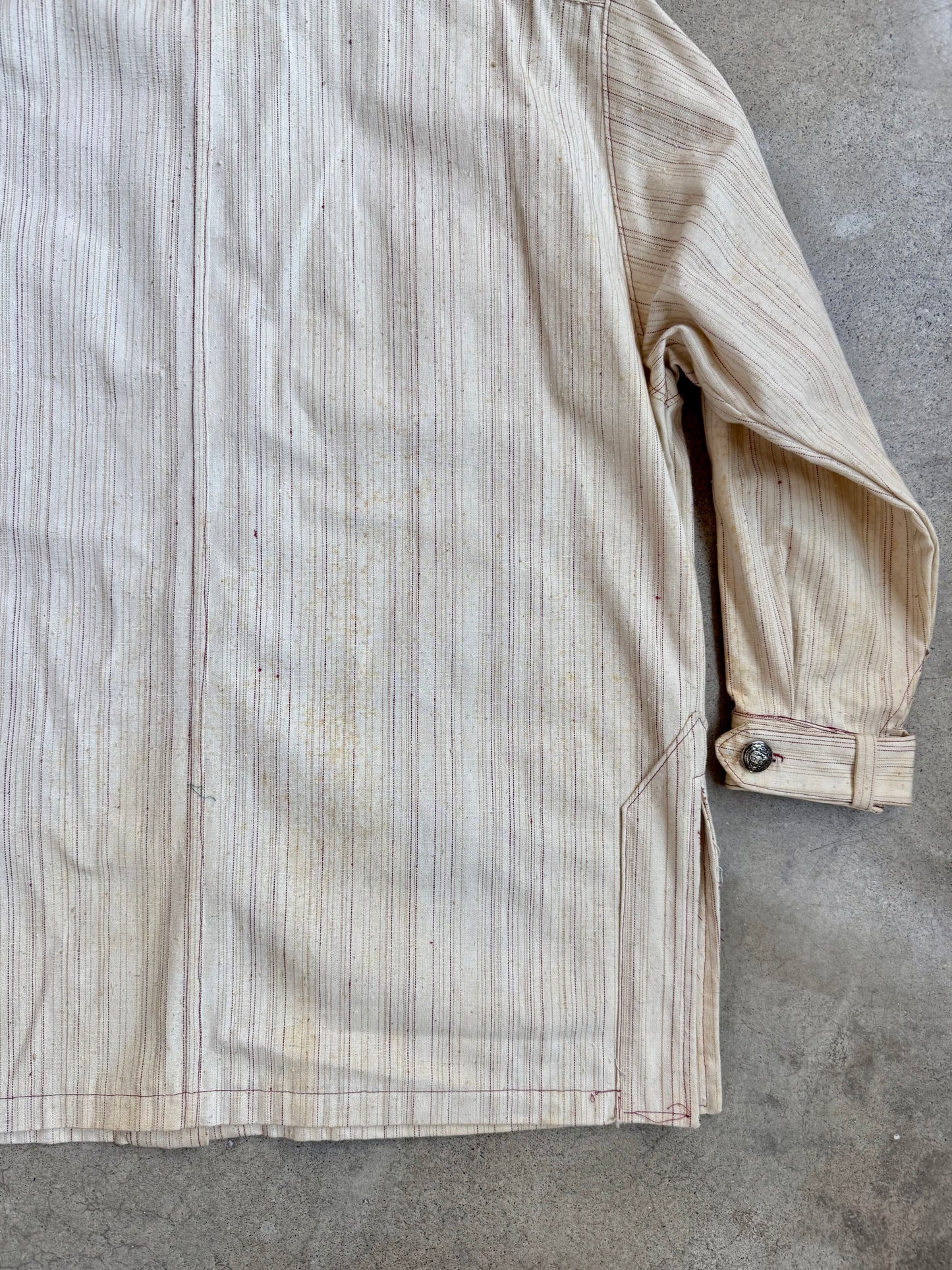 Vintage 1960s/70s Striped Canvas French-Style Safari Jacket | L/XL