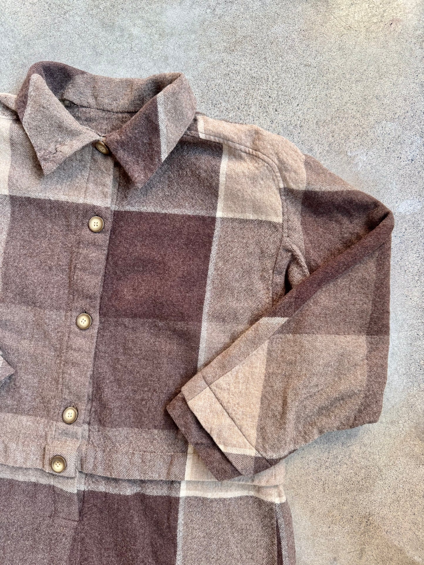 Vintage 1960s Handmade Brown-Tone Plaid Wool Shirt Dress | S/M