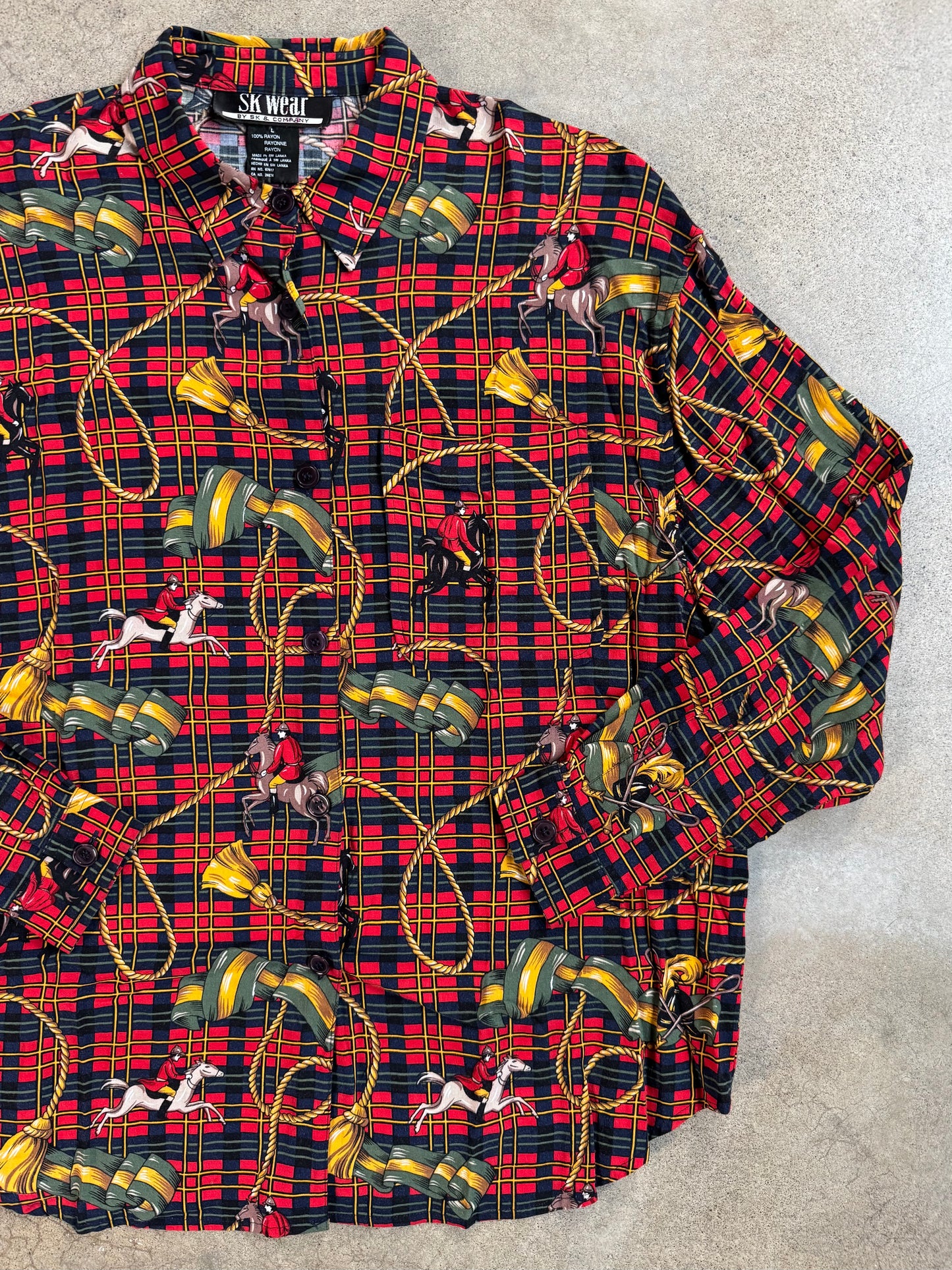 Vintage 1980s SK Wear Red Tartan Equestrian Print Two-Piece Skirt Suit | Large