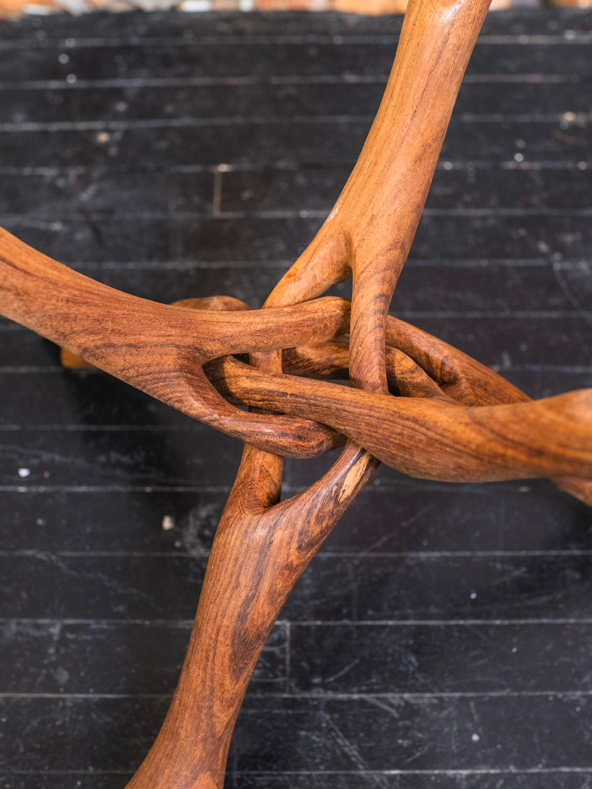 Vintage Hand-Carved Wood Interlocking Tripod Display Stand