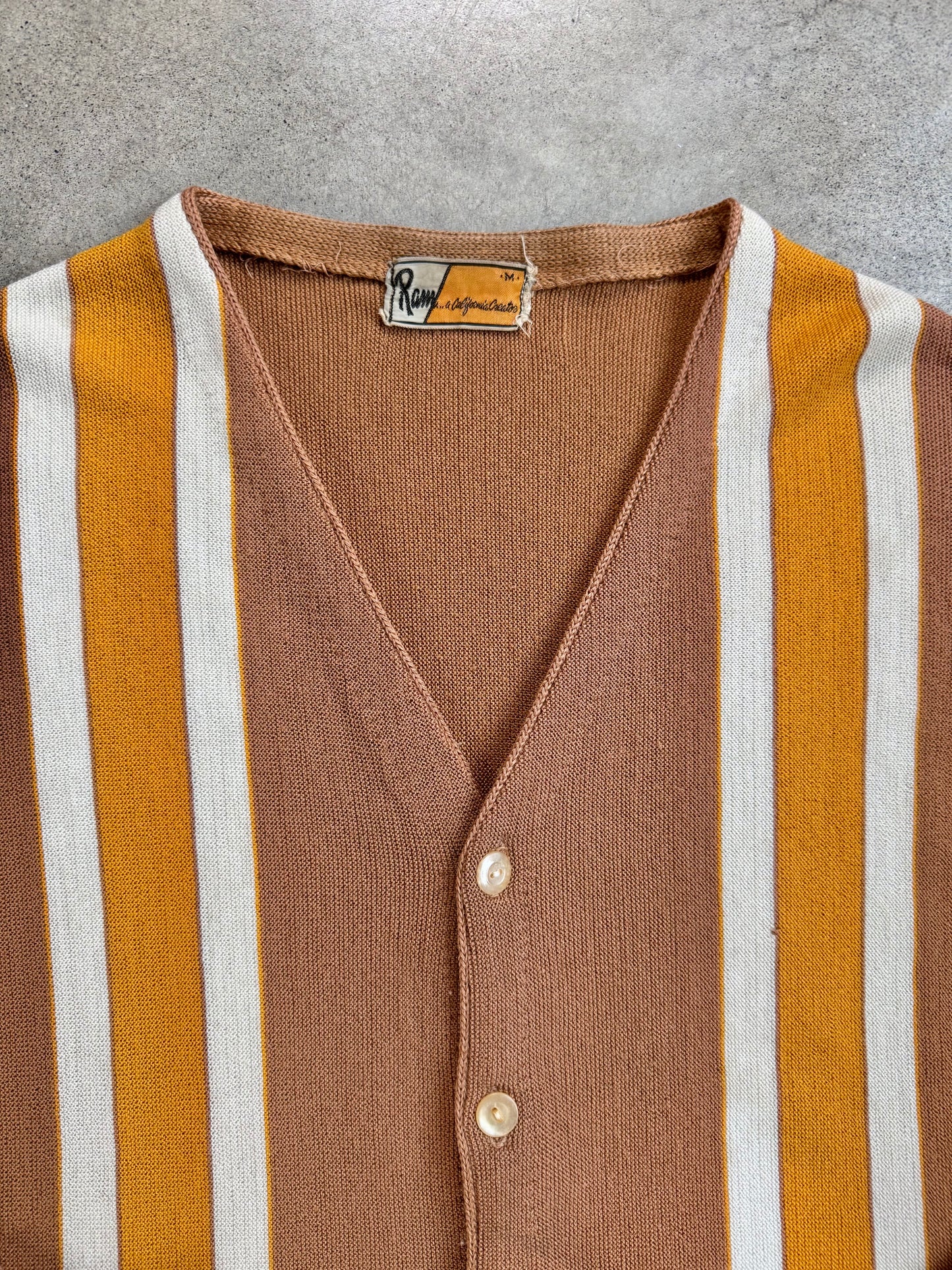 Vintage 1960s Ram California Creator Brown & Orange Striped Cardigan | Medium