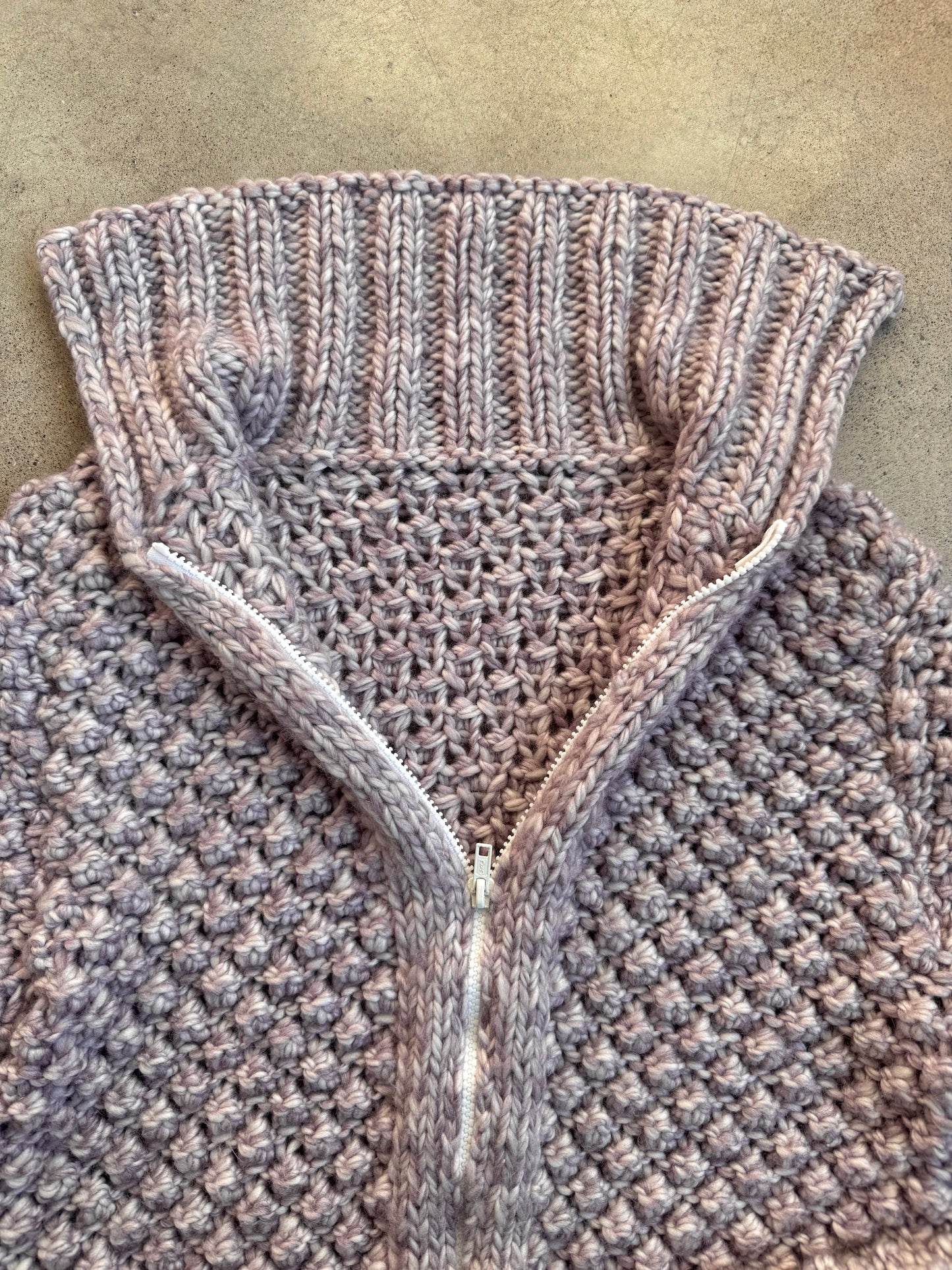 Vintage 1980s Handmade Purple Chunky Knit Zip-Up Sweater Jacket | Medium