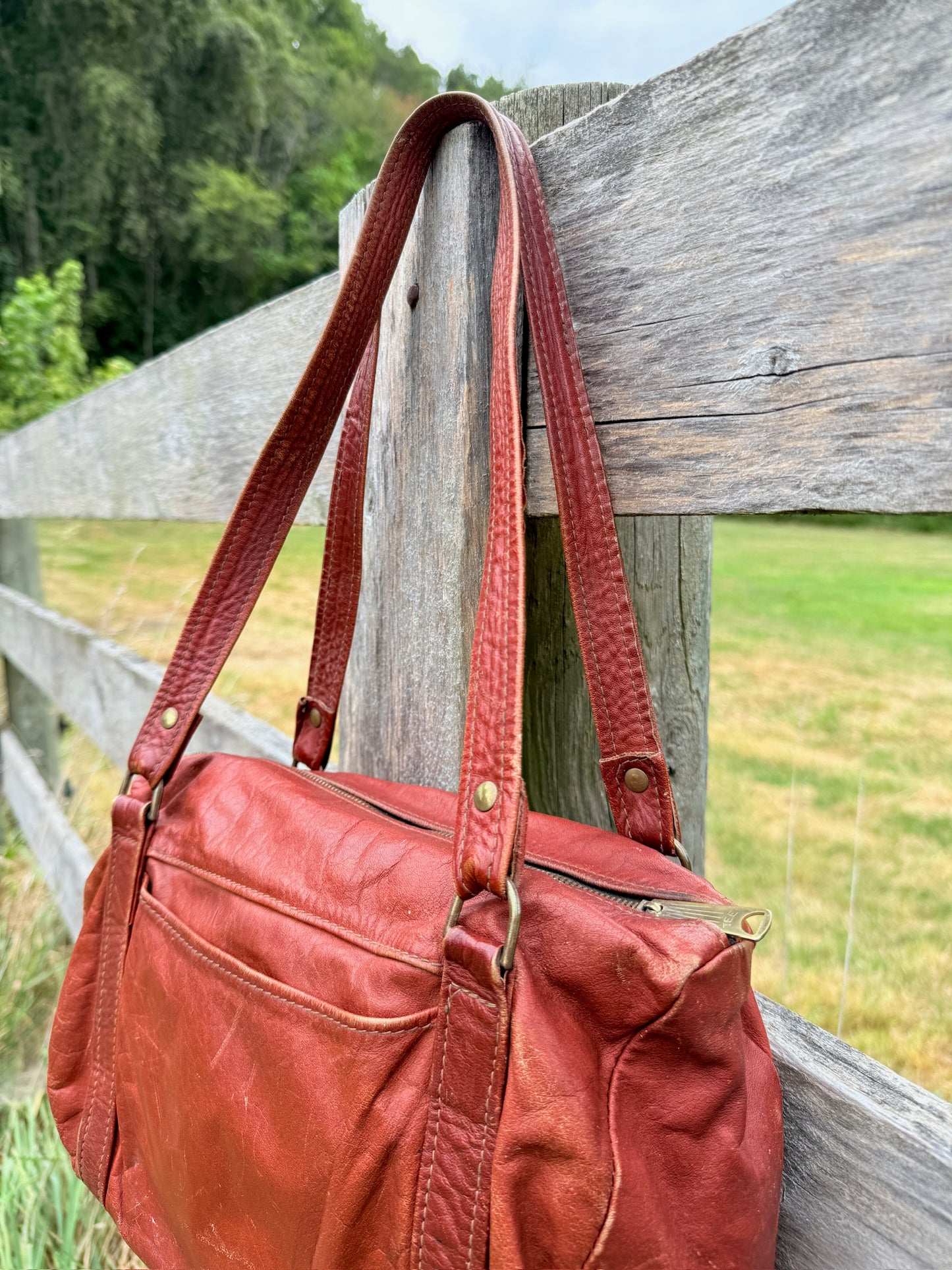 Vintage 1970s Burgundy Leather Shoulder Bag