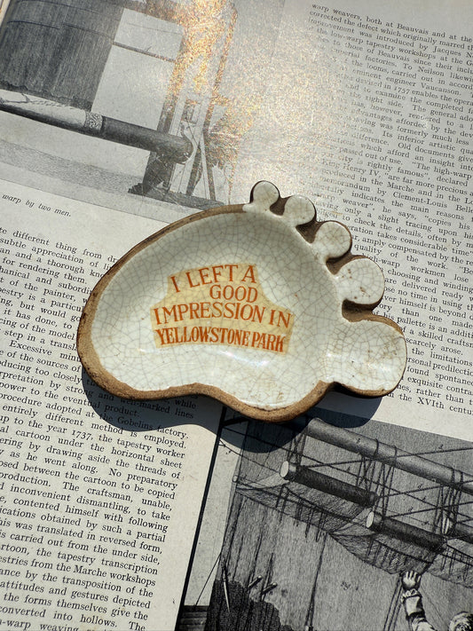 Vintage 1970s Yellowstone Park Ceramic Foot Souvenir Ashtray