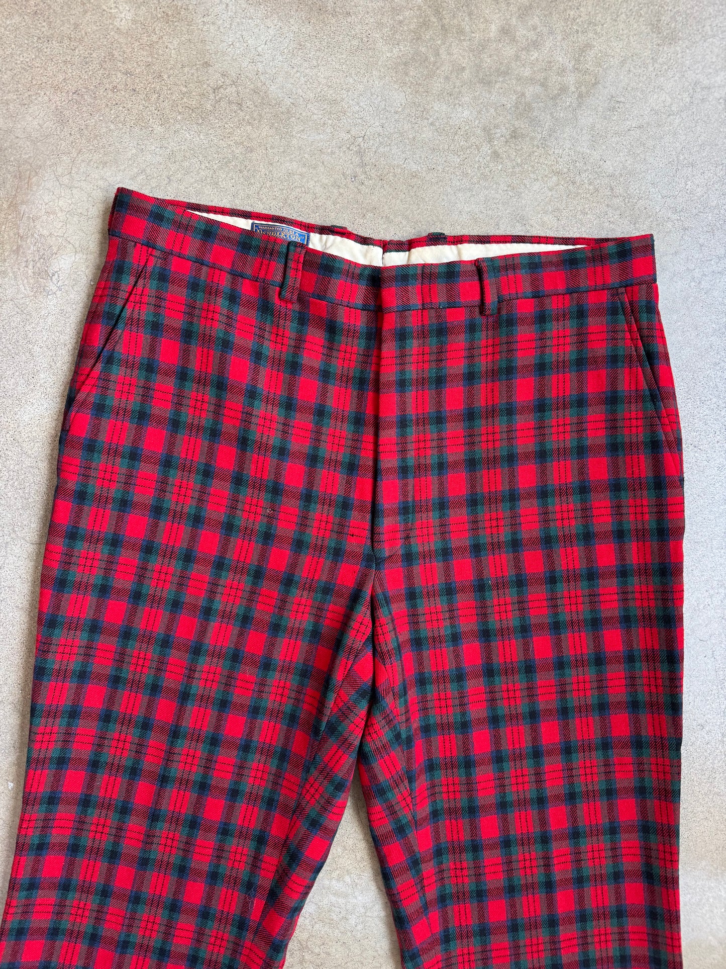 Vintage 1960s Pendleton Red Plaid Wool Trousers | Waist 38”