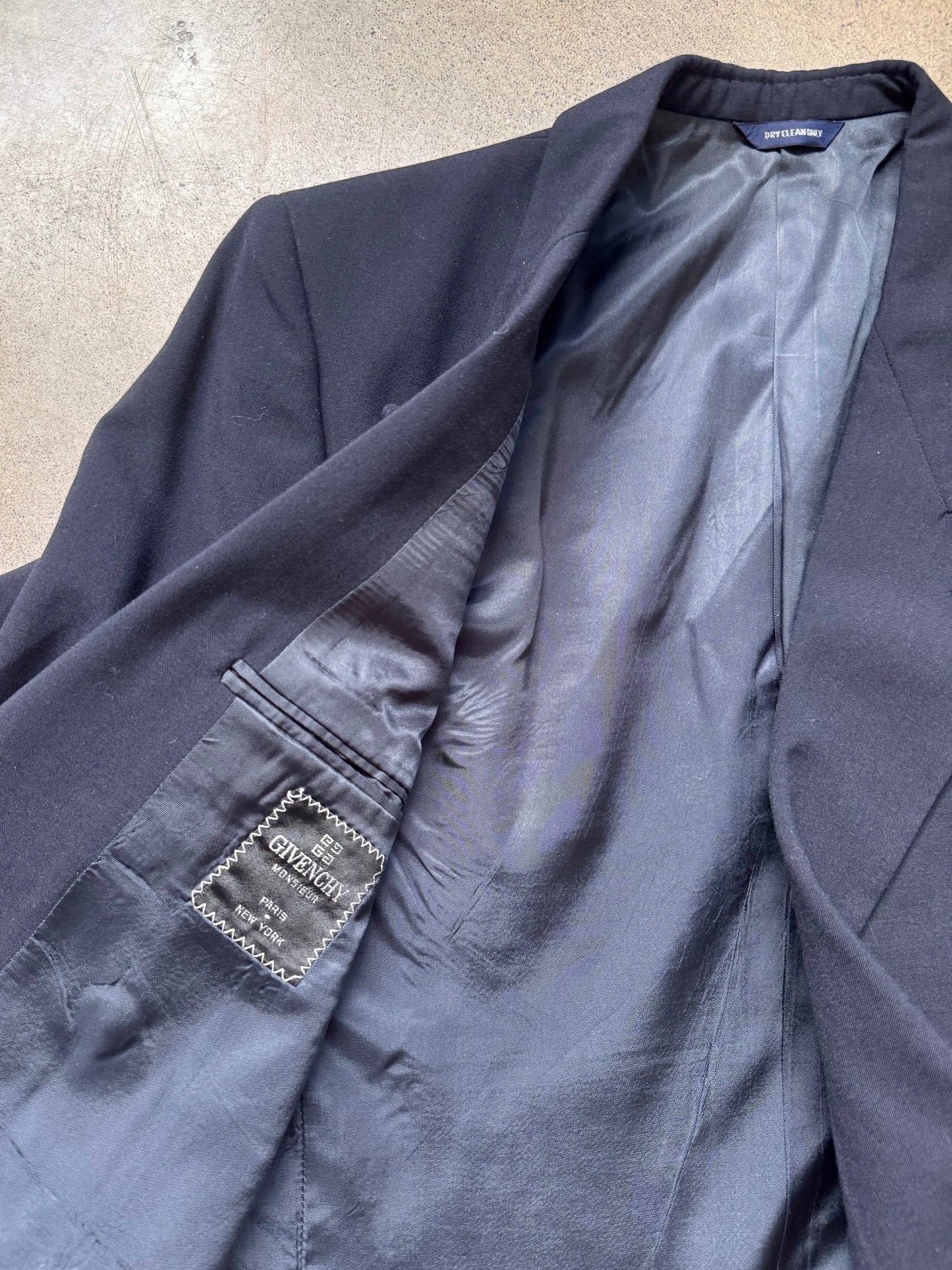Vintage 1980s Givenchy Monsieur Navy Blue Wool Two-Piece Suit | 40