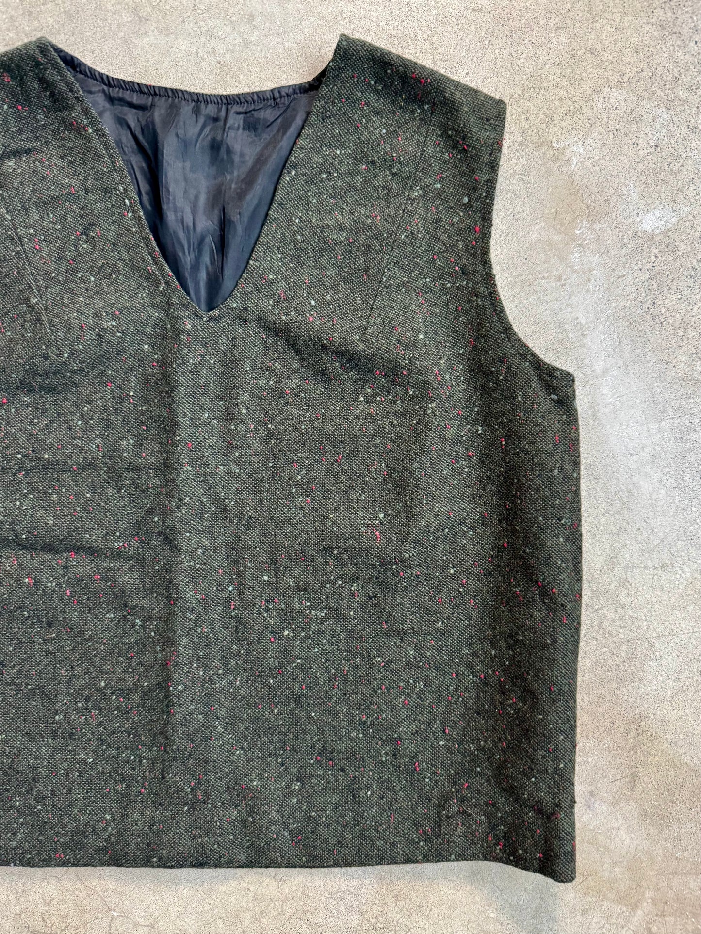 Vintage 1970s Handmade Green Speckled Wool Sleeveless Top | Large