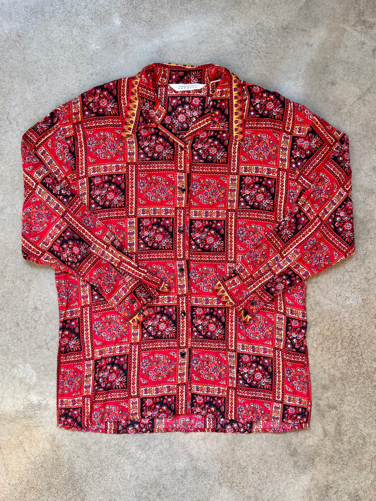 Vintage 1990s Express Bohemian Floral Patchwork Print Blouse | Small