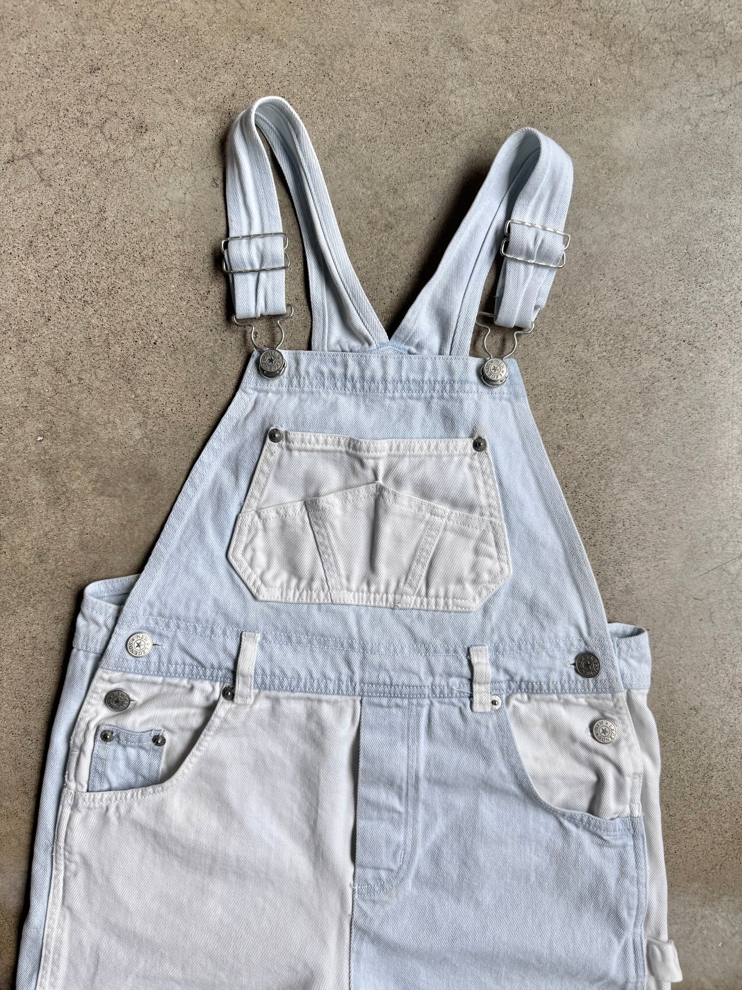 Vintage 1980s New Legends Color Block Denim Overall Shorts | Youth L