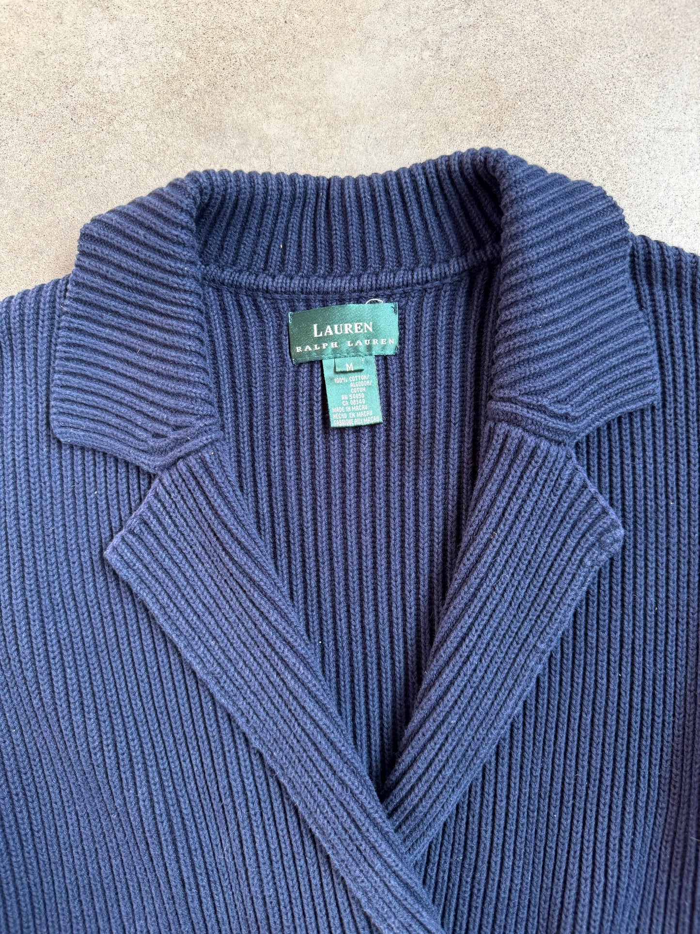 Vintage 1990s Lauren Ralph Lauren Navy 100% Cotton Knit Nautical Cardigan | Medium