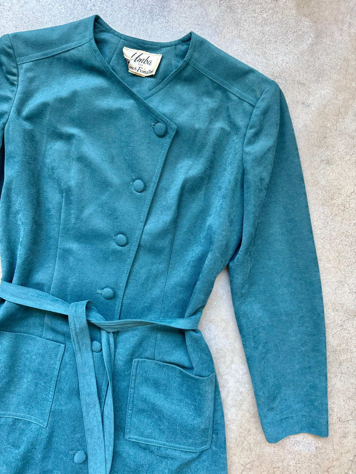 Vintage 1970s Umba for Parnes Feinstein Faux “Ballet Suede” Belted Duster Jacket | Medium