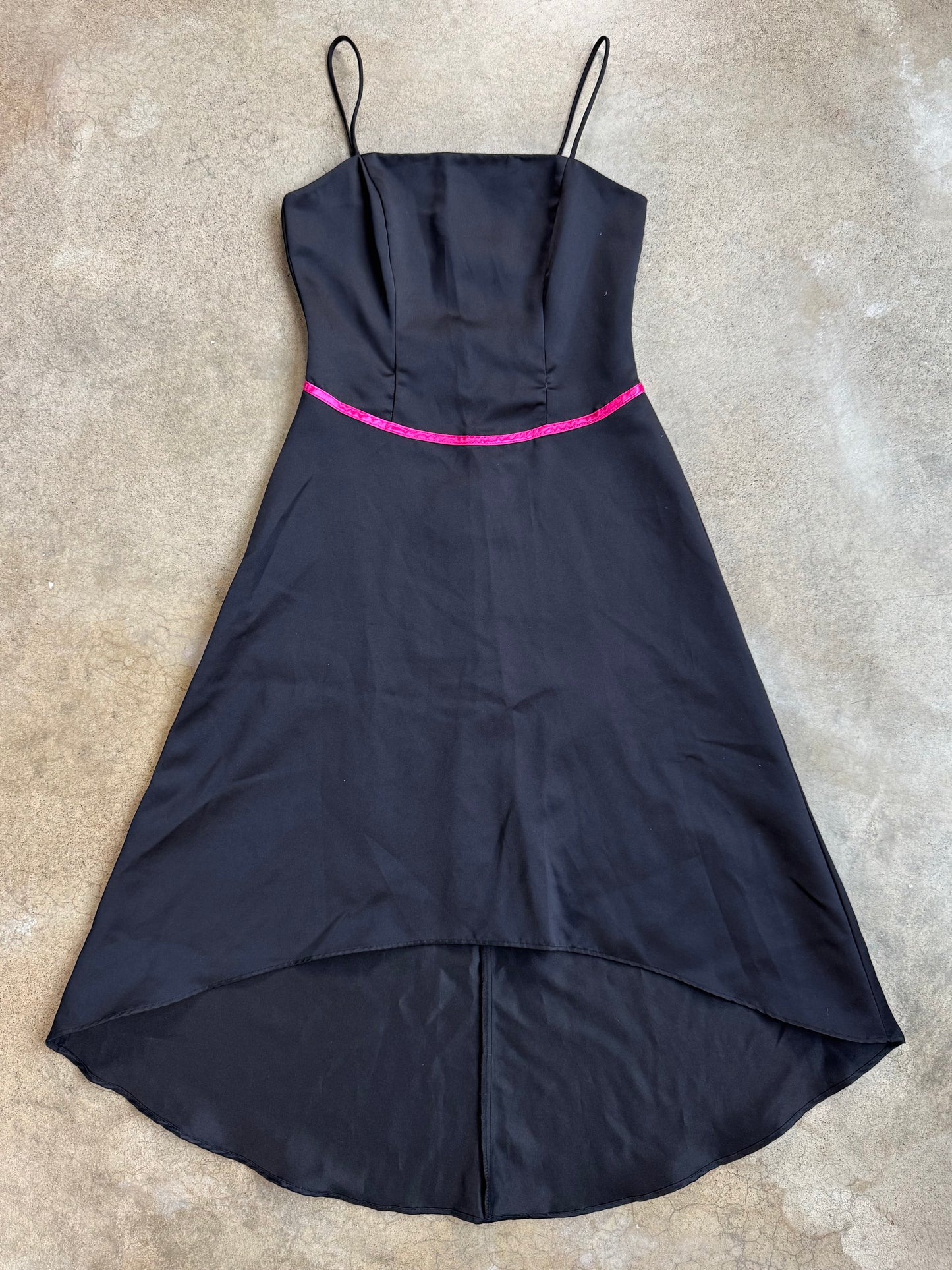 Vintage 1990s City Triangles Black & Pink Satin Asymmetric Party Dress | XS