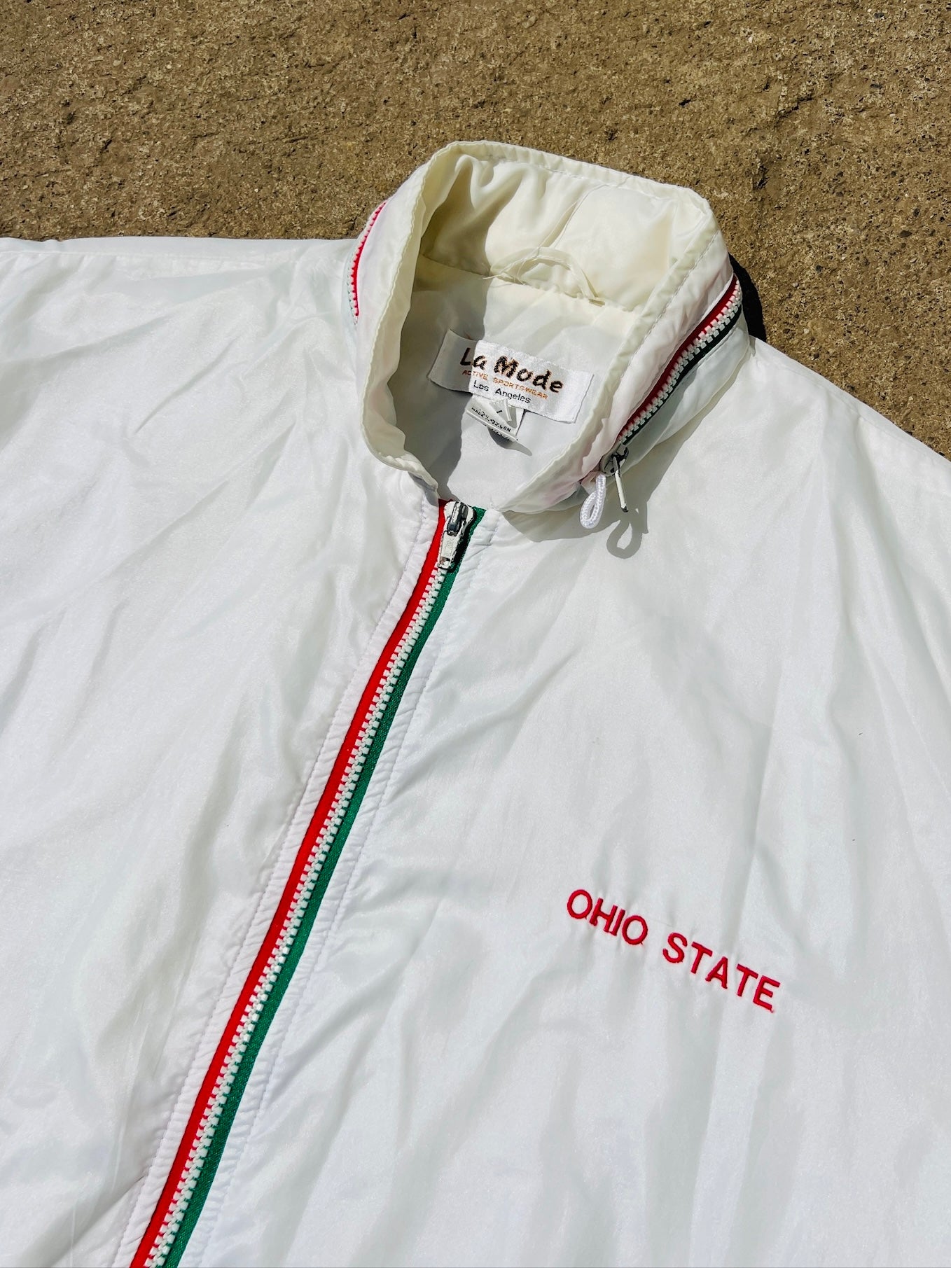 Vintage 1980s La Mode White Ohio State Zip-up Windbreaker Jacket | Large