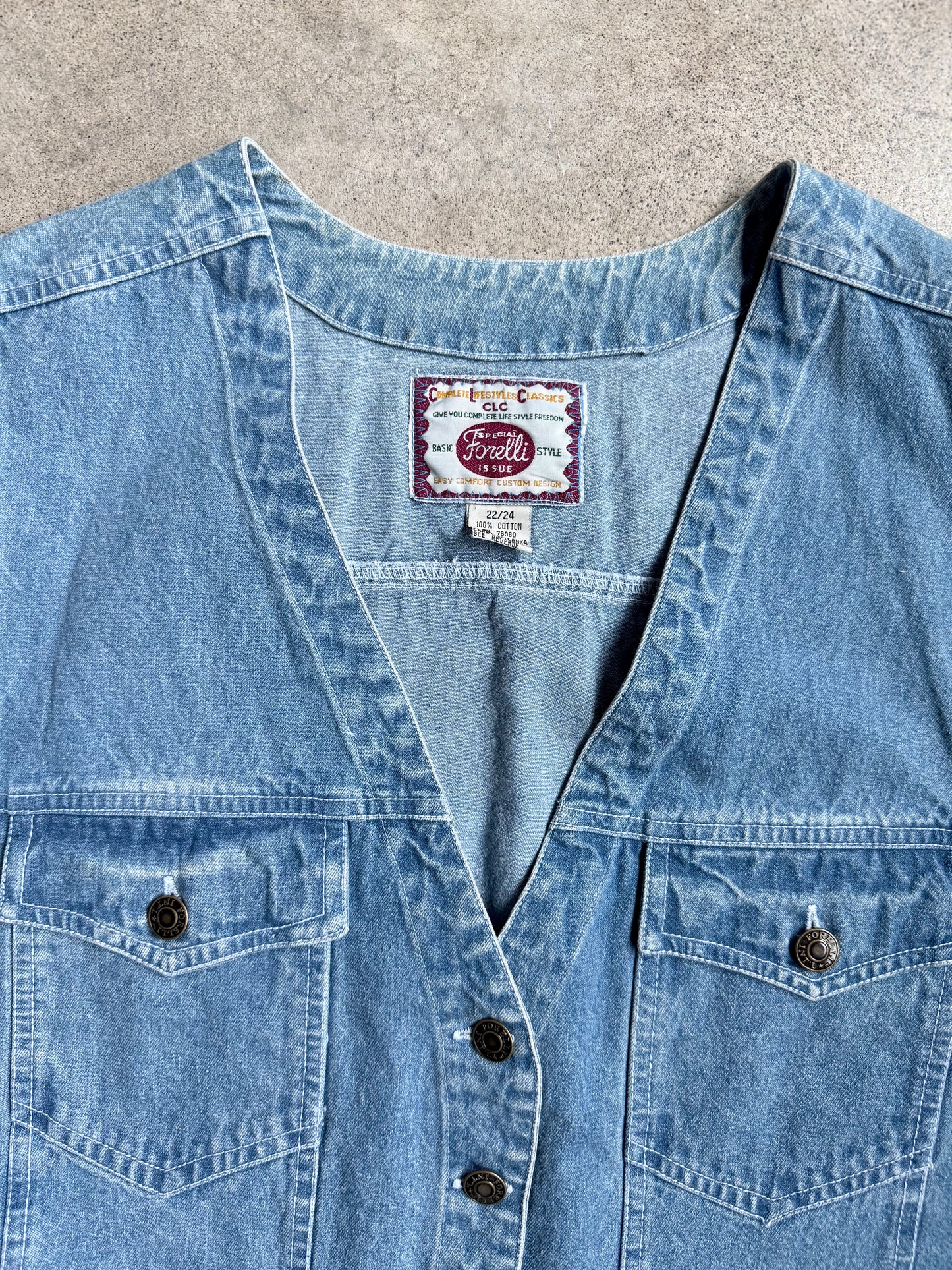Vintage 1990s Forelli Light Wash Denim Vest | XL