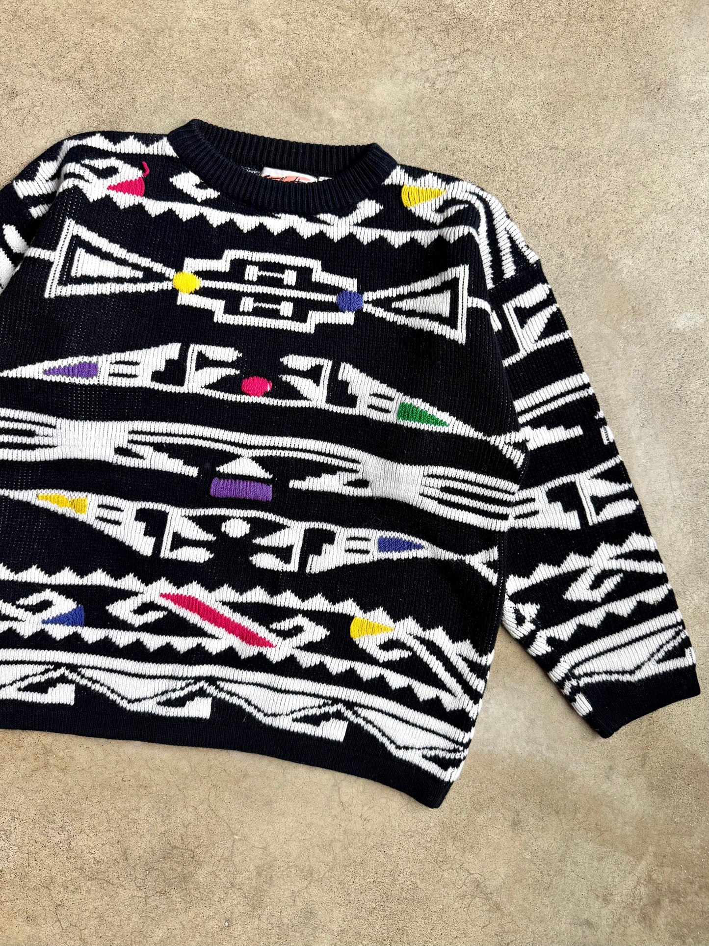 Vintage 1980s Sterling Harris Geometric Multi-Color Knit Sweater | Small