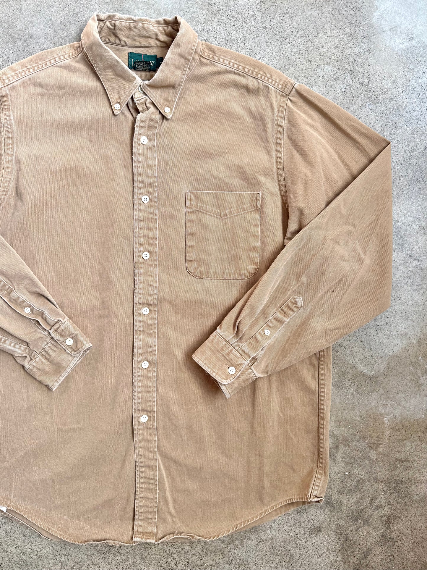 Vintage 1990s J. Crew Brown Cotton Twill Button-Down Shirt | Large