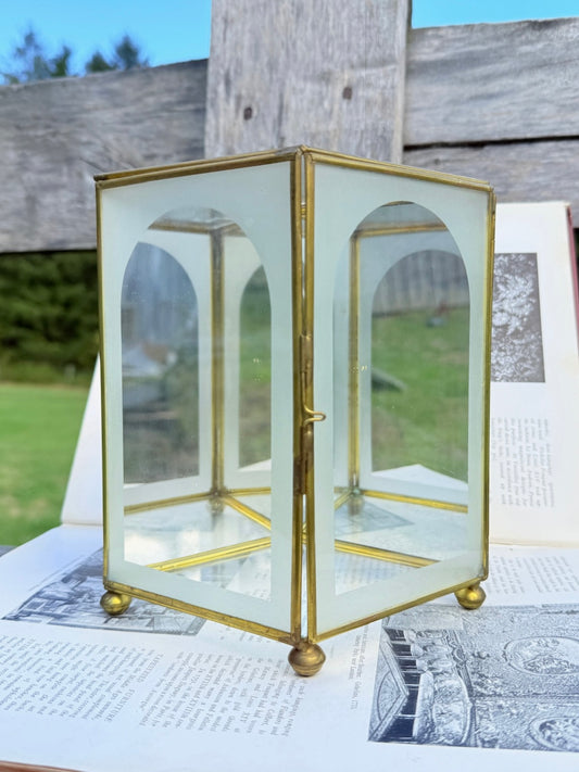 Vintage 1980s Brass & Glass Mirrored Shadowbox Display