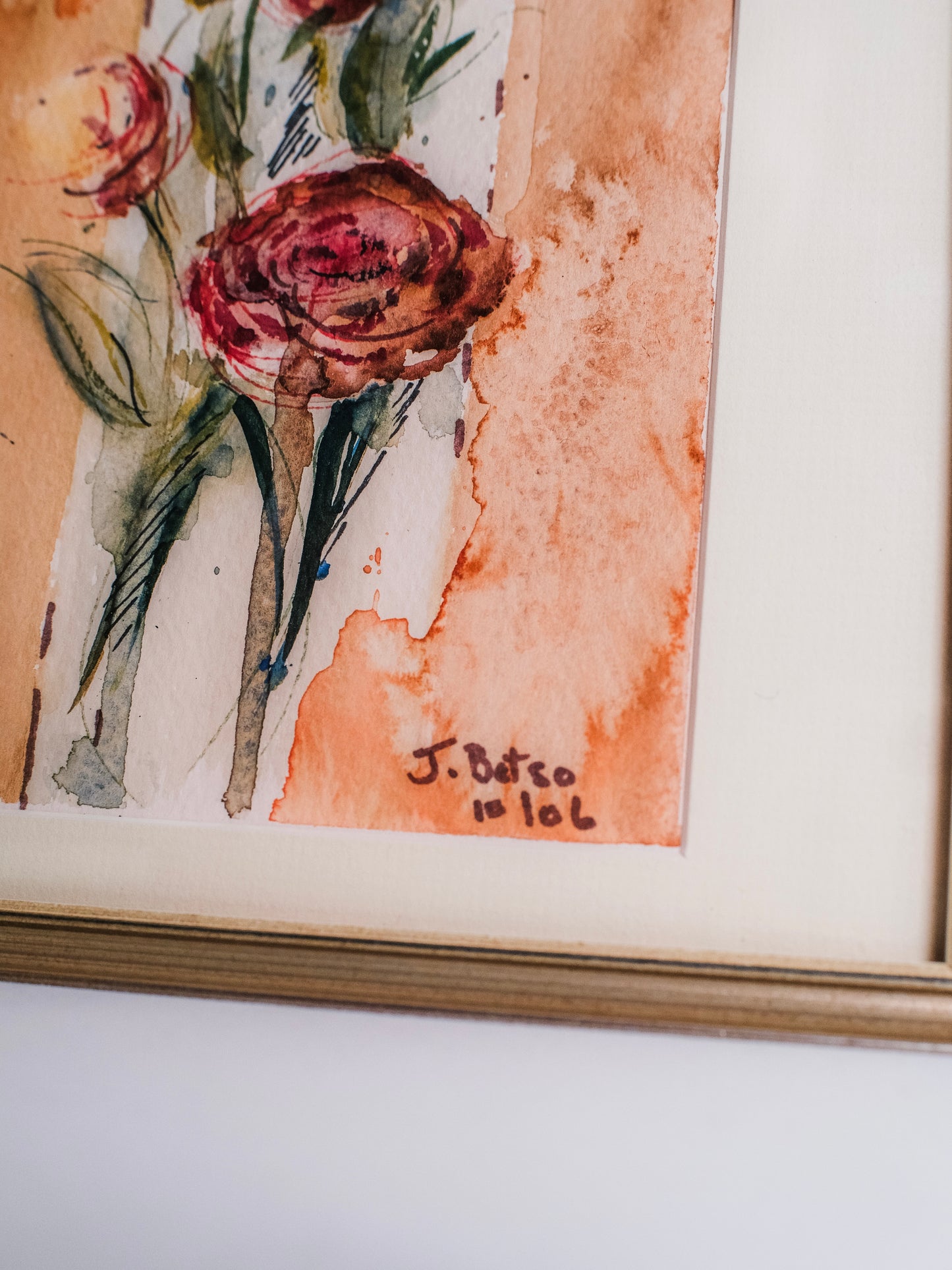 Vintage 1980s Framed & Signed Floral Watercolor Artwork