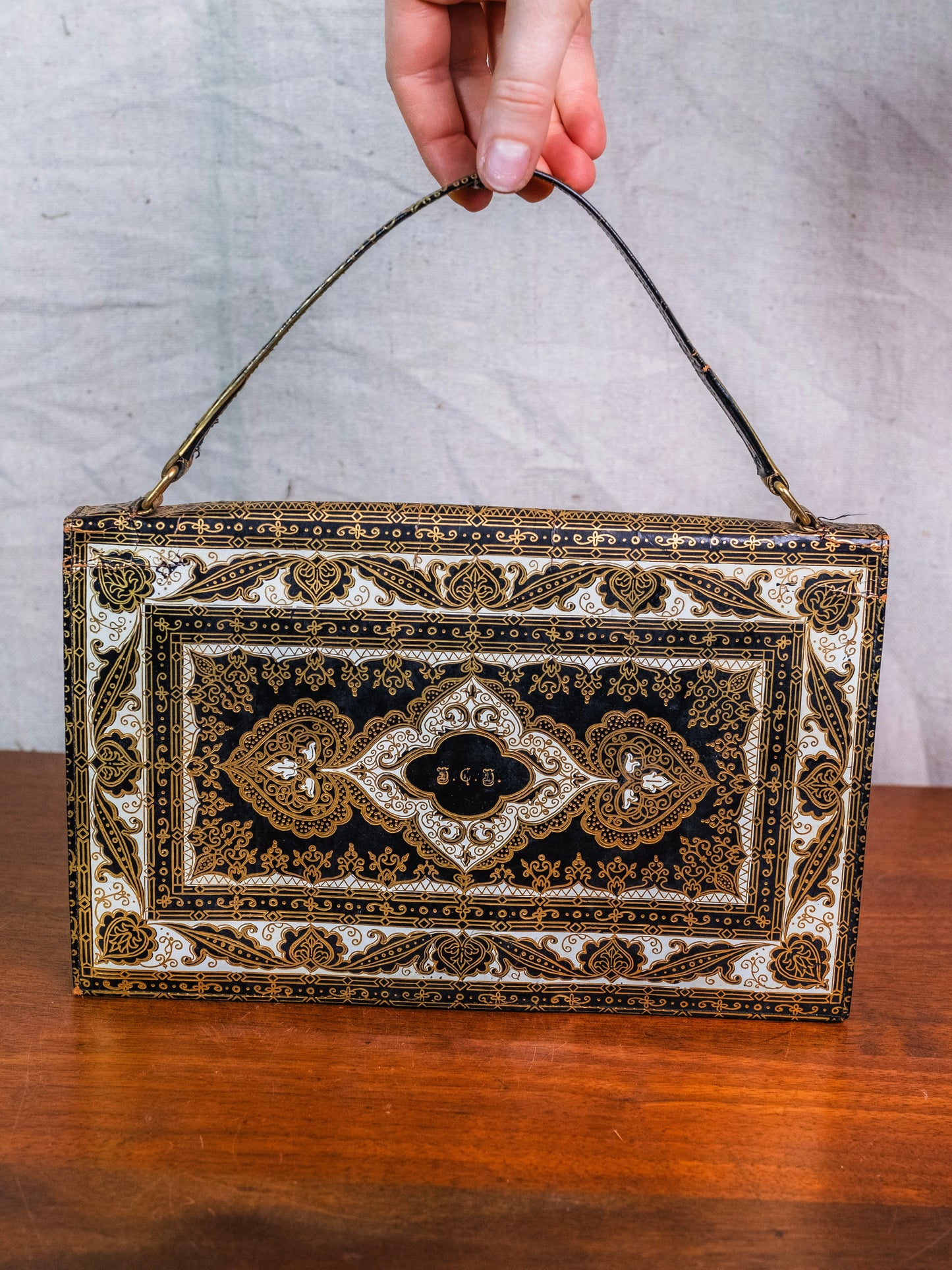 Vintage 1940s/50s Florentine Gold Embossed Monogrammed Handbag