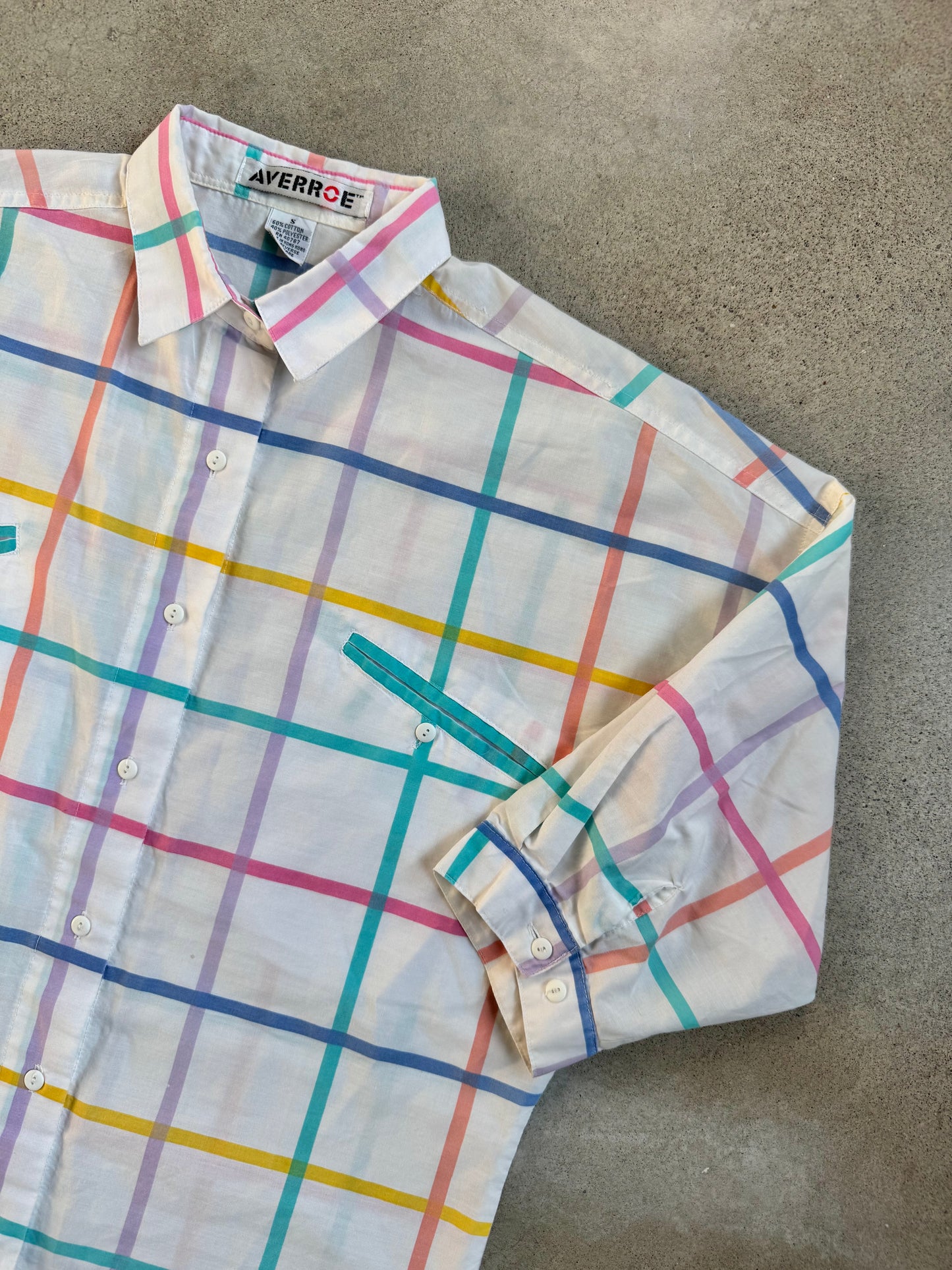 Vintage 1980s Averroe Pastel Plaid Button-Up Blouse | Small