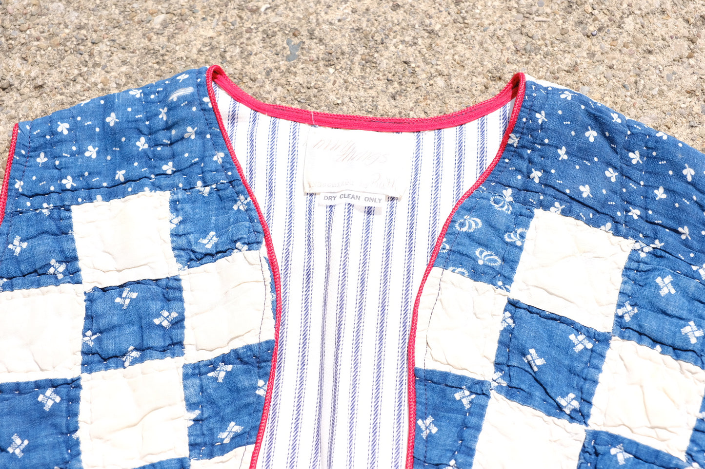 Vintage Mary Things Quilted Vest | Blue and White Squares