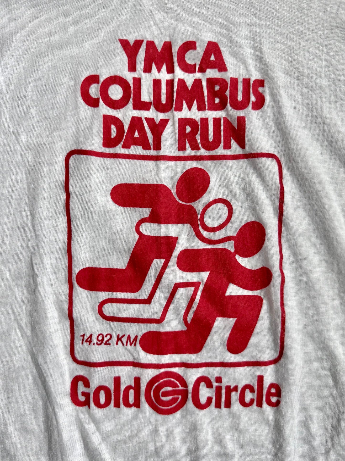 Vintage 1970s YMCA Columbus Day Run White Graphic Tee | XS/S