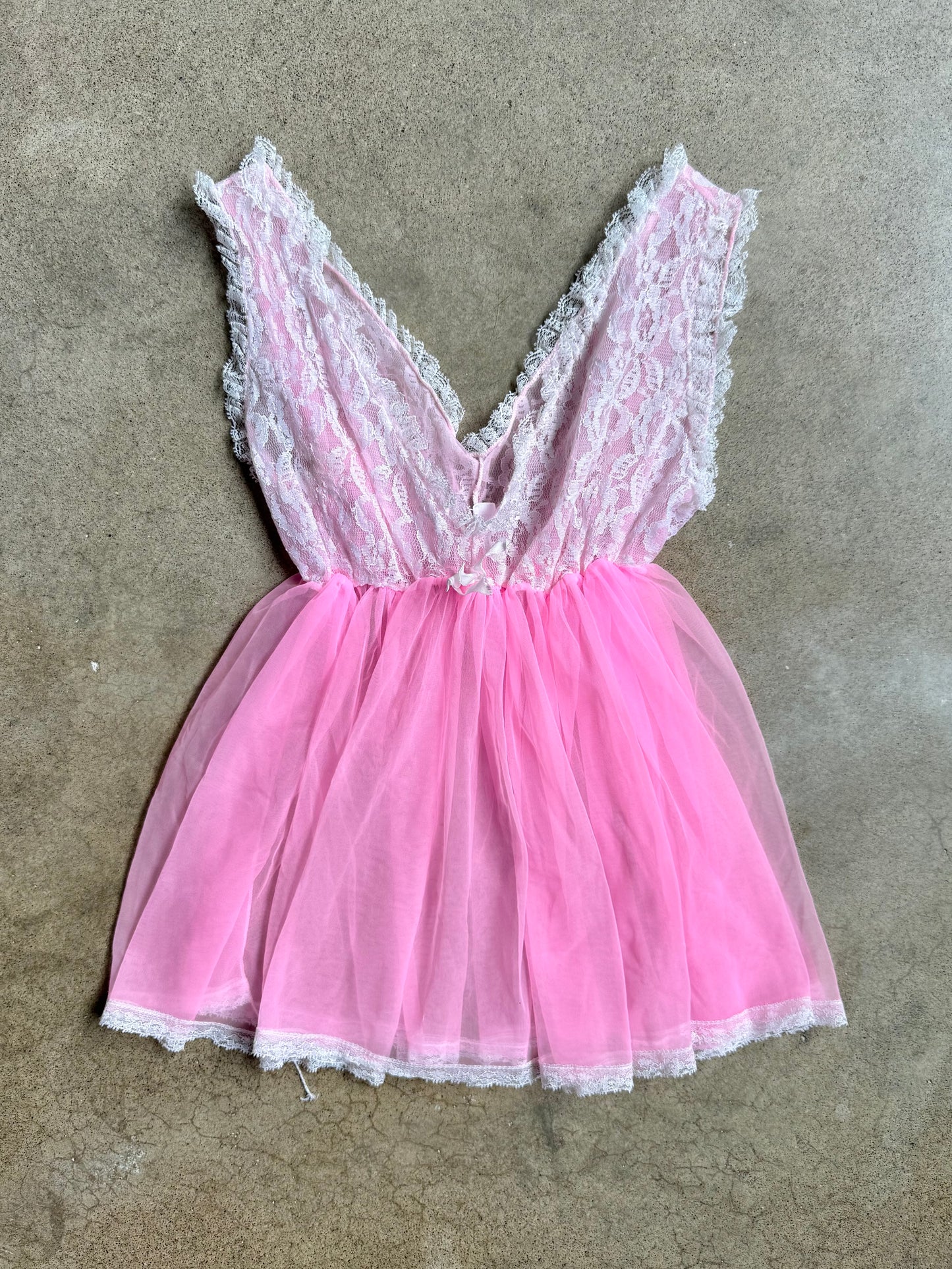 Vintage 1960s Belle Smith Pink & White Lace Babydoll Lingerie Top | Medium