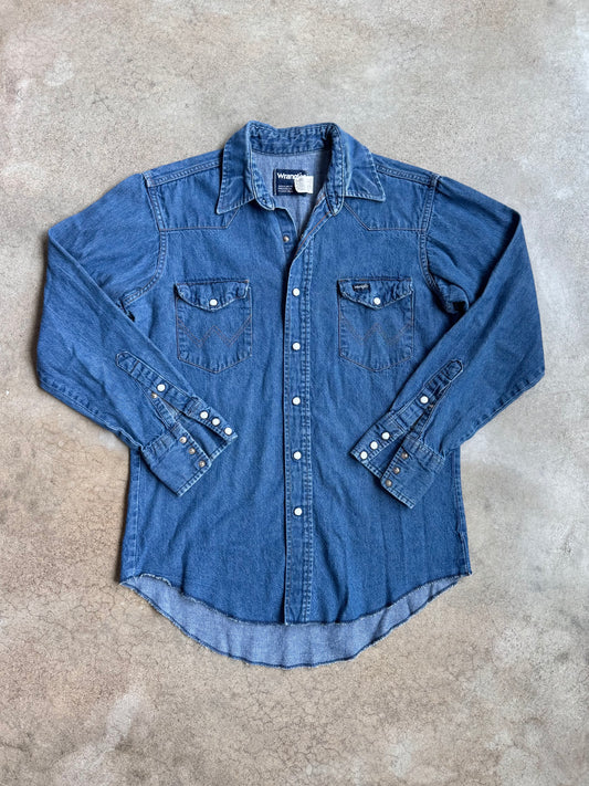 Vintage 1980s Wrangler Pearl Snap Denim Shirt | Medium