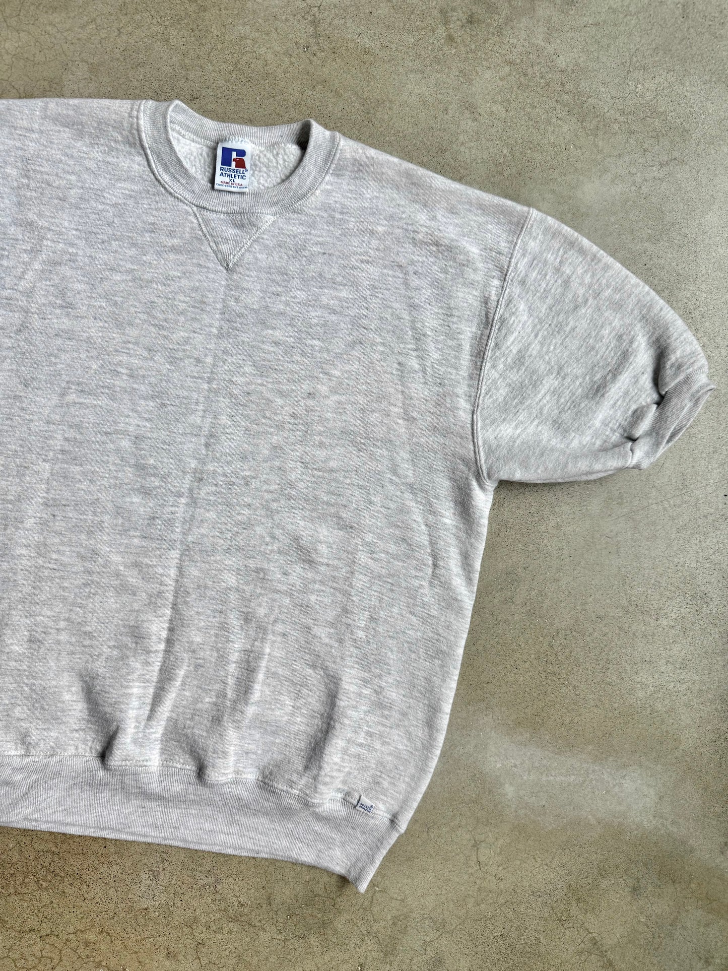 Vintage 1990s Russell Athletic Heather Grey Short Sleeve Sweatshirt | XL