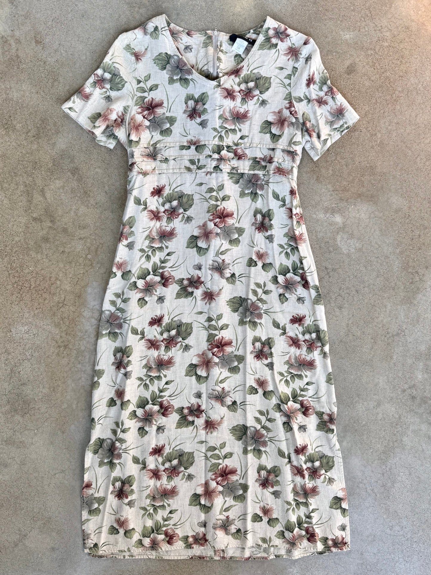 Vintage 1980s Jazz II Muted Floral Short Sleeve Maxi Dress | Medium