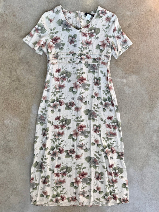 Vintage 1980s Jazz II Muted Floral Short Sleeve Maxi Dress | Medium