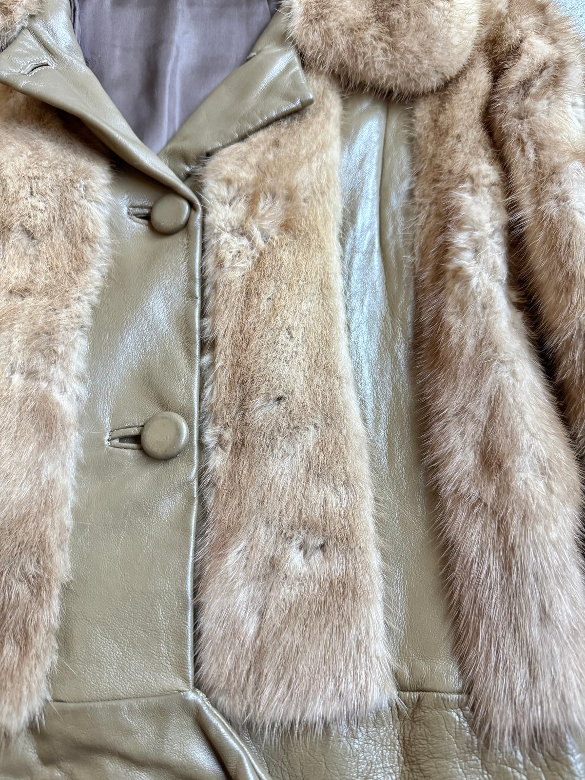 Vintage 1960s/70s Brown Mink Fur & Leather Cropped Bomber Jacket | Small