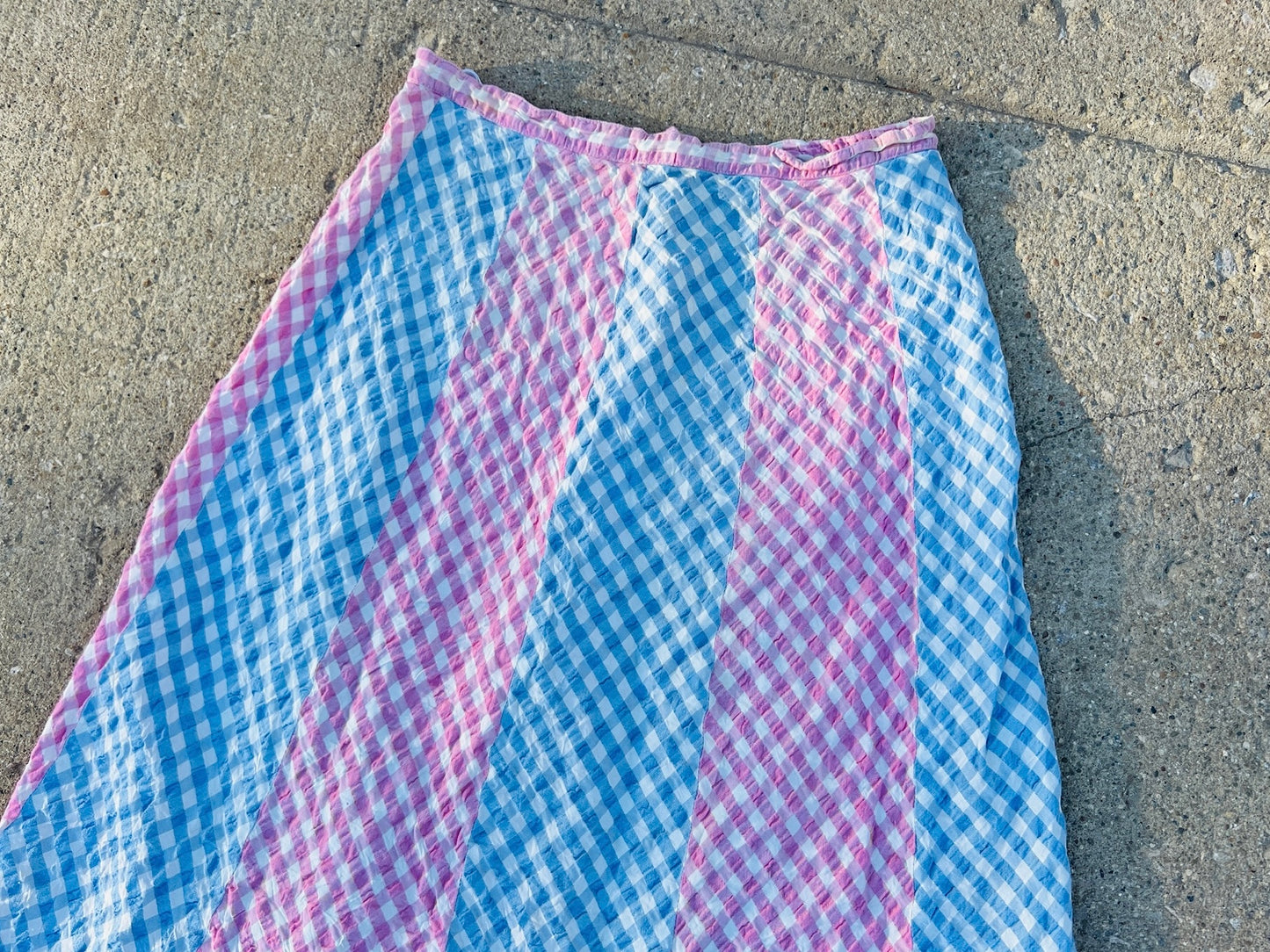 Vintage 1960s/70s Addenda Pink & Blue Gingham Maxi Skirt