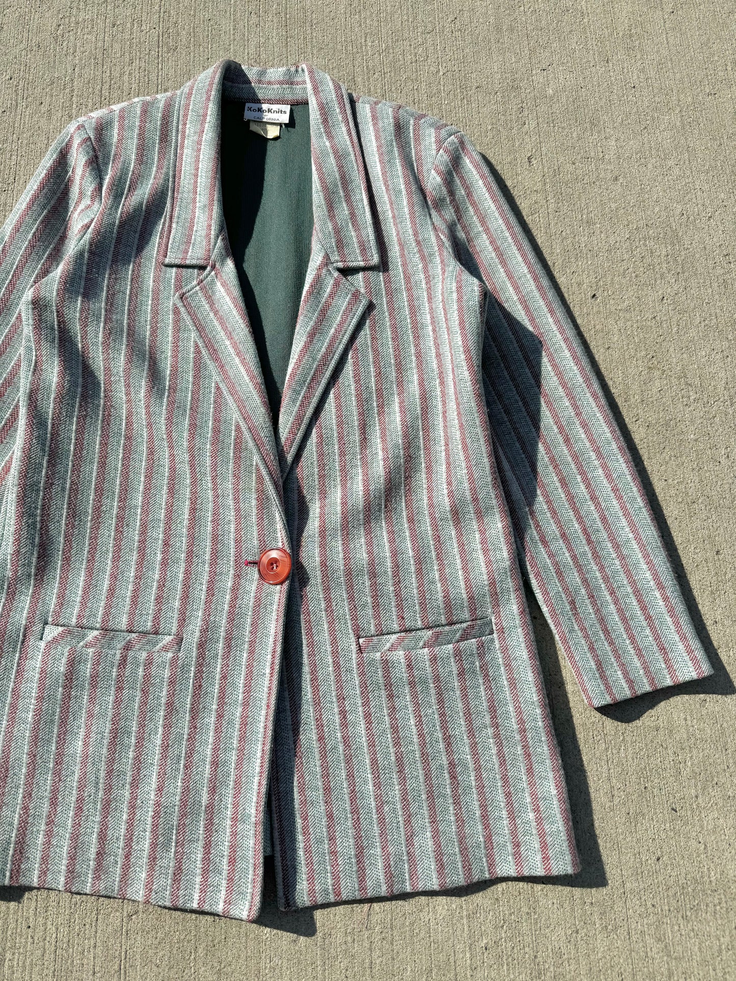 Vintage 1970s KoKo Knits Grey Striped Blazer | S/M