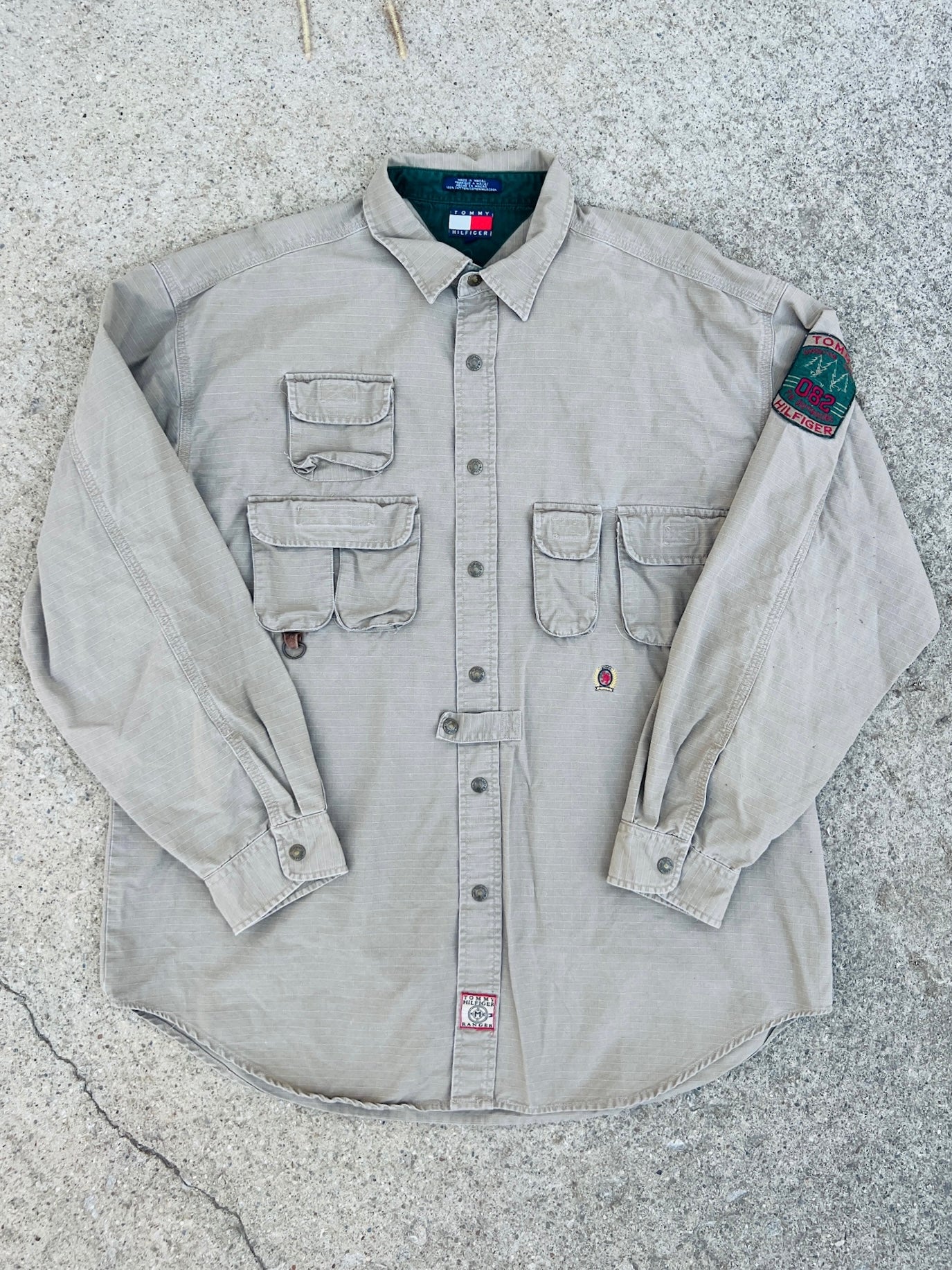 Y2K Tommy Hilfiger Ripstop Khaki Cargo Utility Shirt