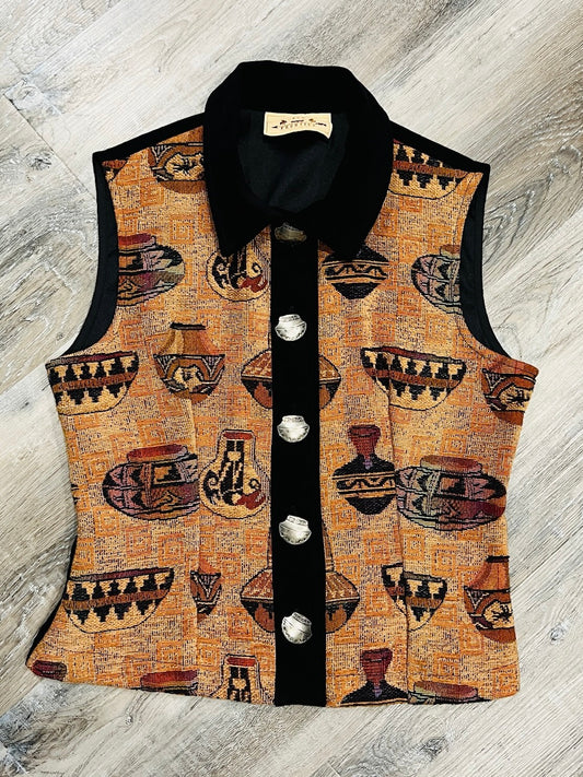 Vintage 1990s New Frontier Southwest Native American Pottery Vest | M/L
