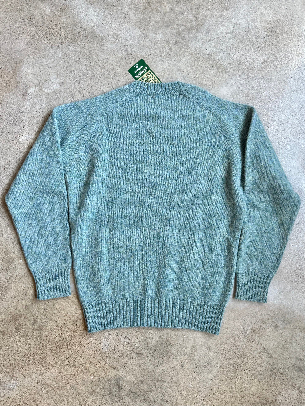 Vintage 1980s Sears Classics Teal Marled Wool Knit Crewneck Sweater | Medium
