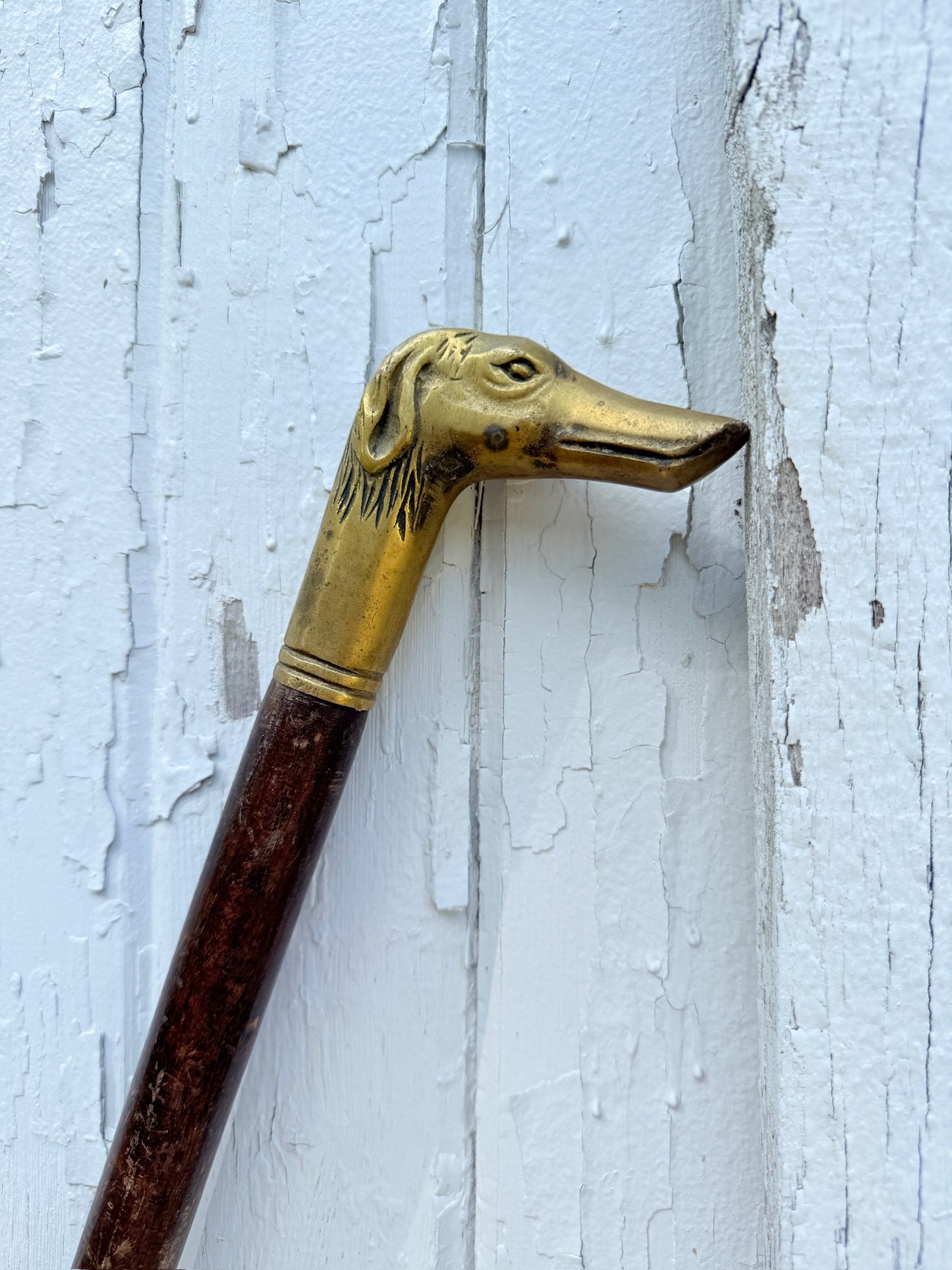 Vintage Wood & Solid Brass Greyhound Head Walking Stick