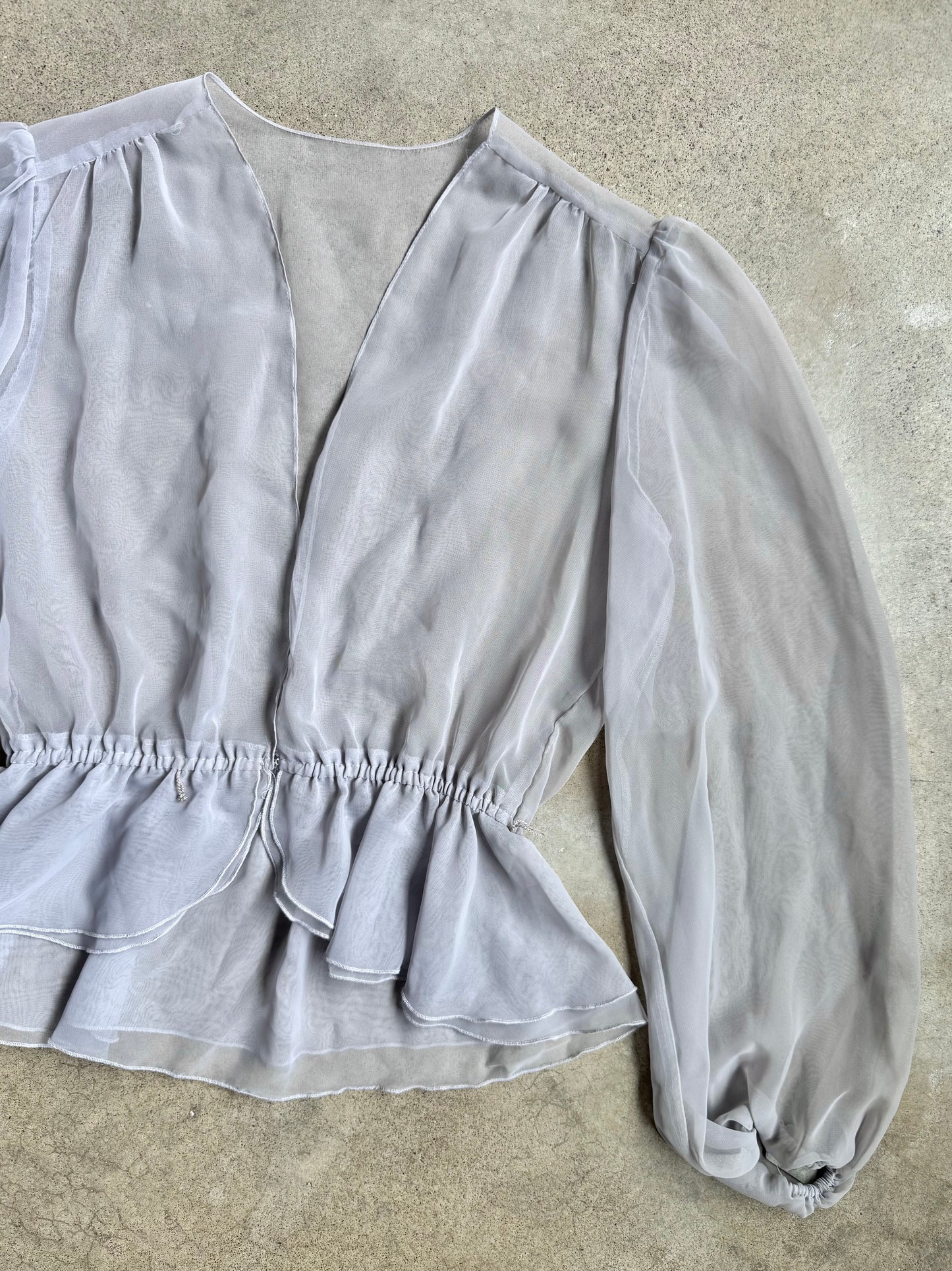 Vintage JCPenney Grey Sheer Chiffon Deep V-Neck Top | M/L