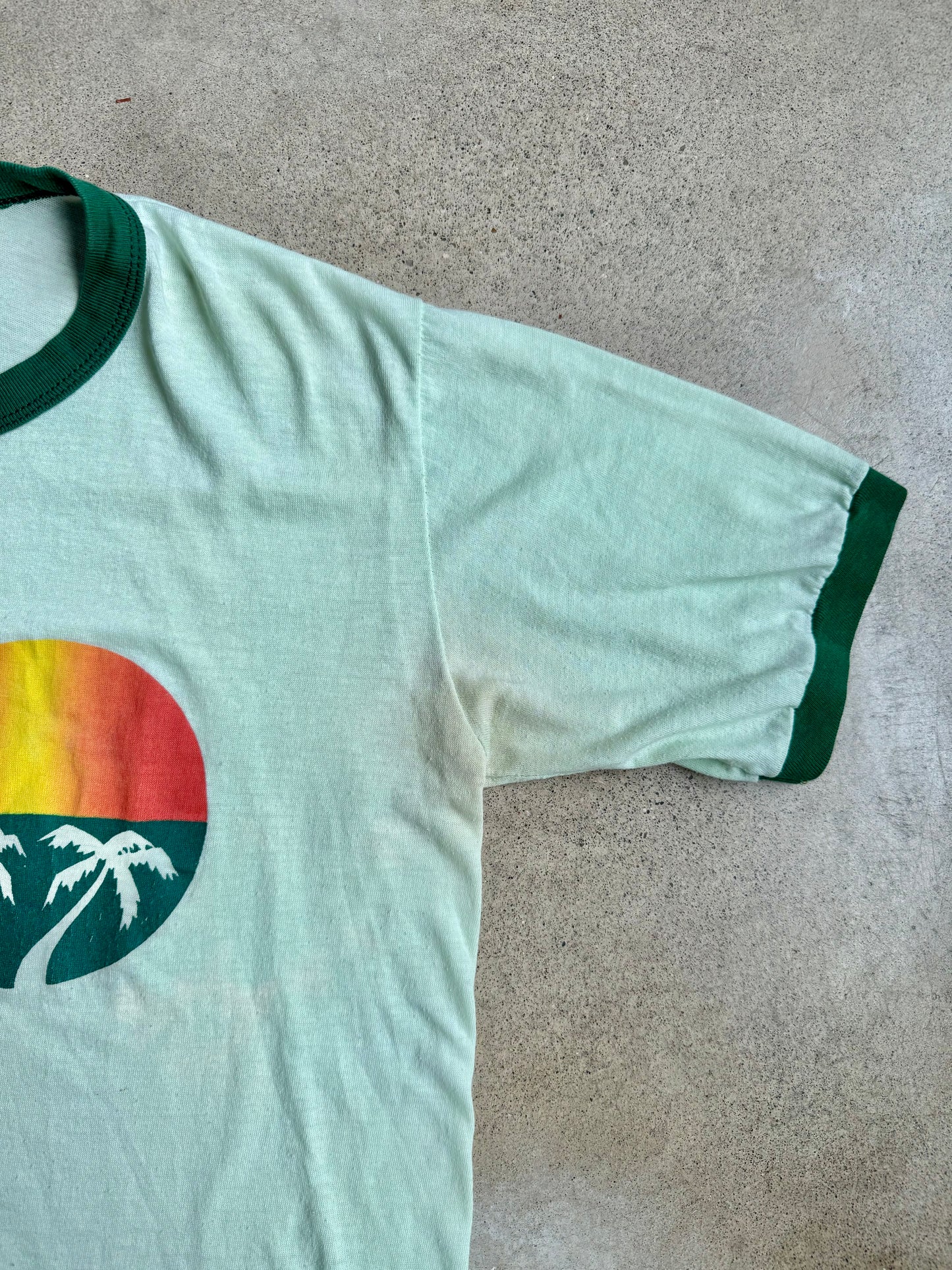 Vintage 1970s Daytona Beach Green Ringer Tee | XL