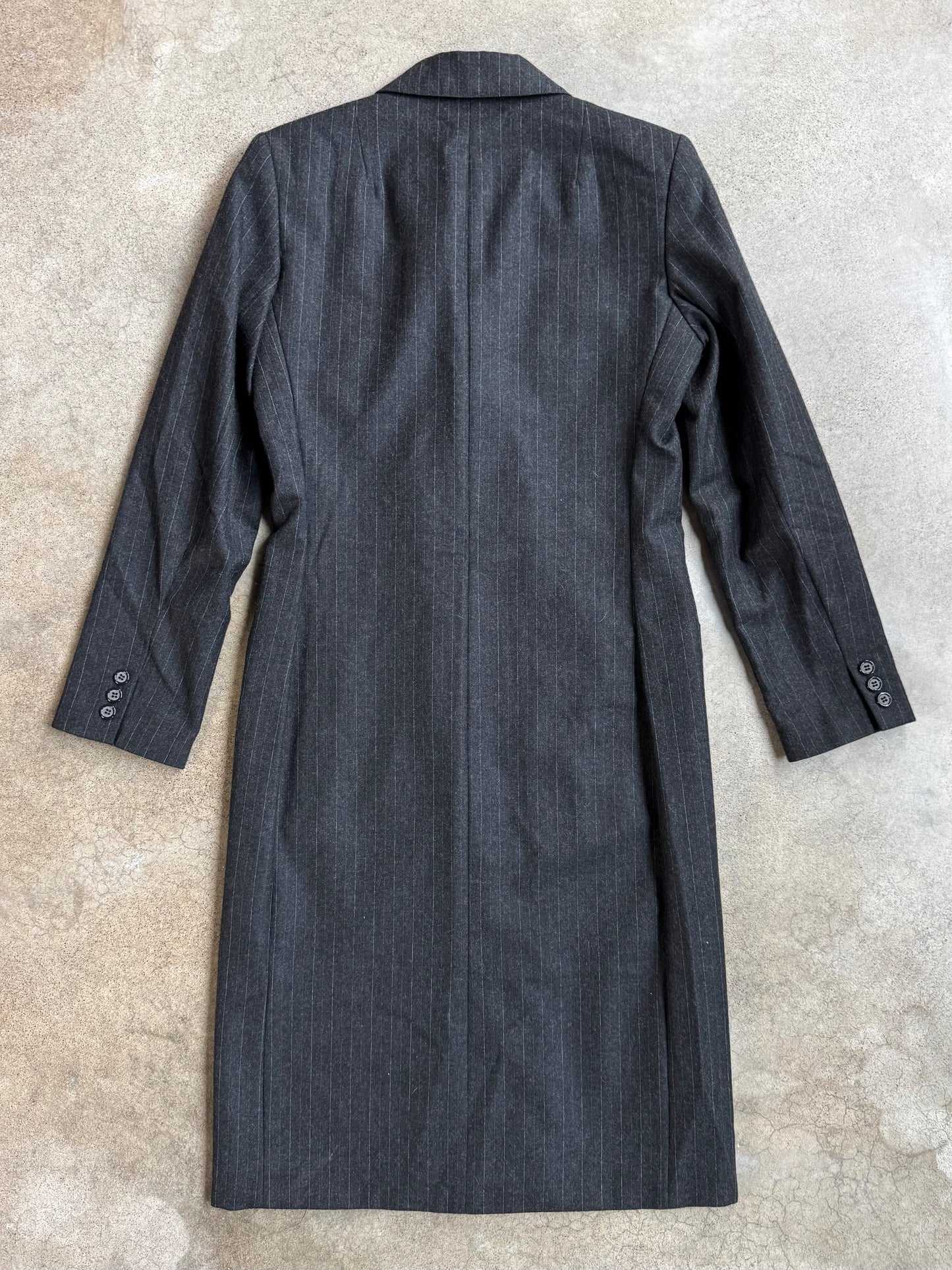 Vintage 1980s Peabody House Grey Pinstripe Wool Double-Breasted Coat | XS/S