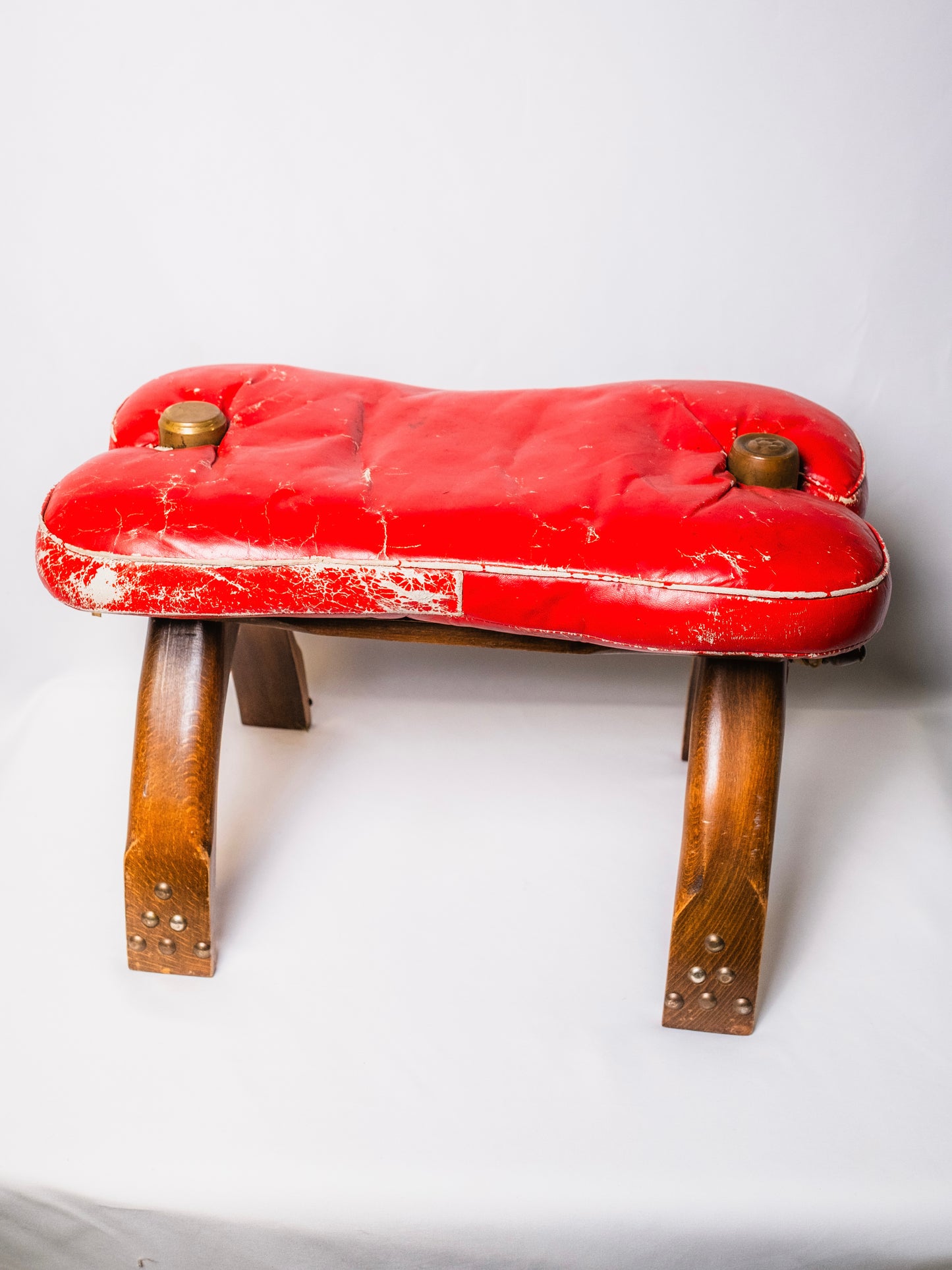 Vintage 1960s Rustic Camel Saddle Footstool