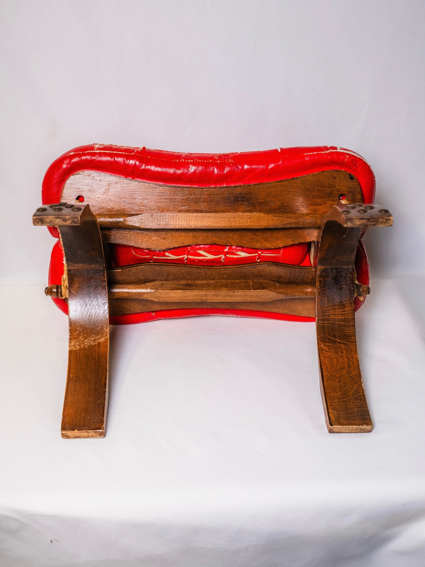 Vintage 1960s Rustic Camel Saddle Footstool
