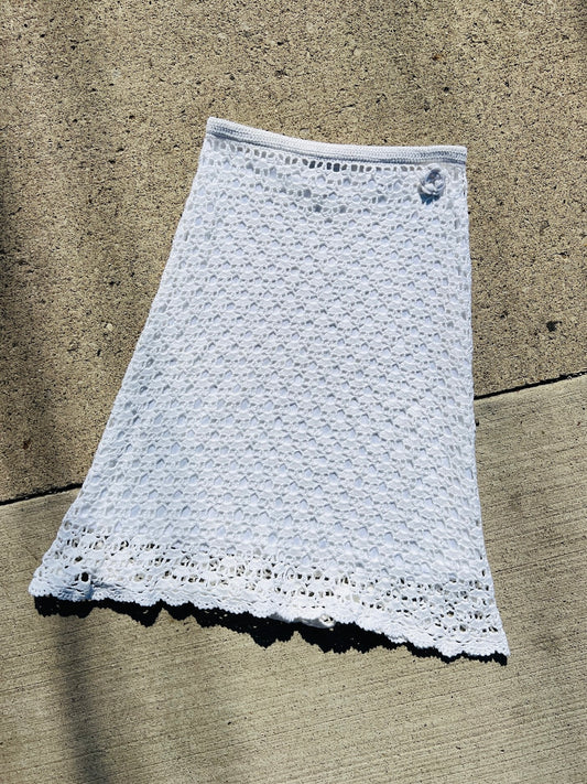 Vintage 1990s/Y2K White Crochet A-Line Midi Skirt | Medium