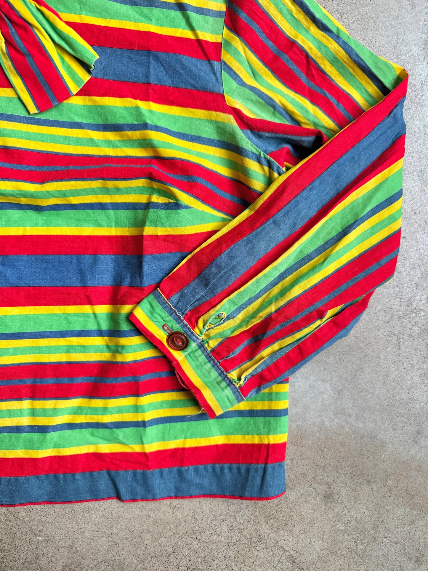 Vintage 1930s/40s Multi-Color Striped Bow Blouse | S/M