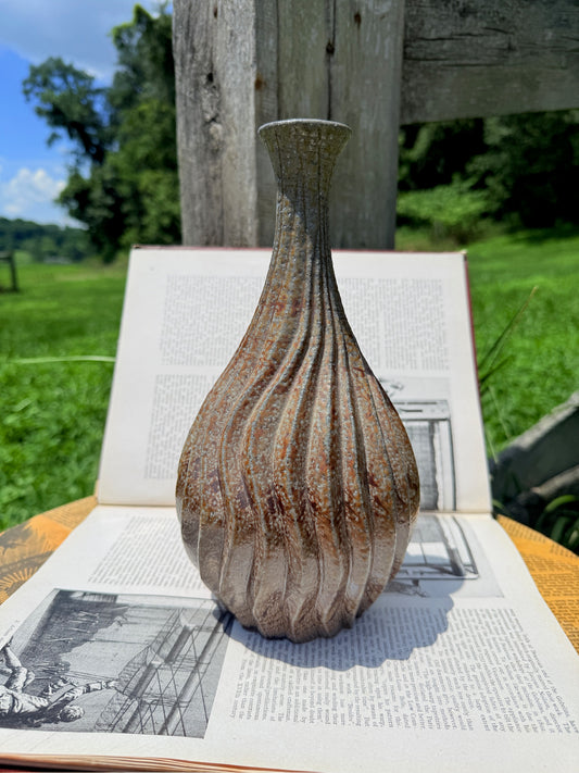 Vintage 1950s Ceramic Ribbed Vase