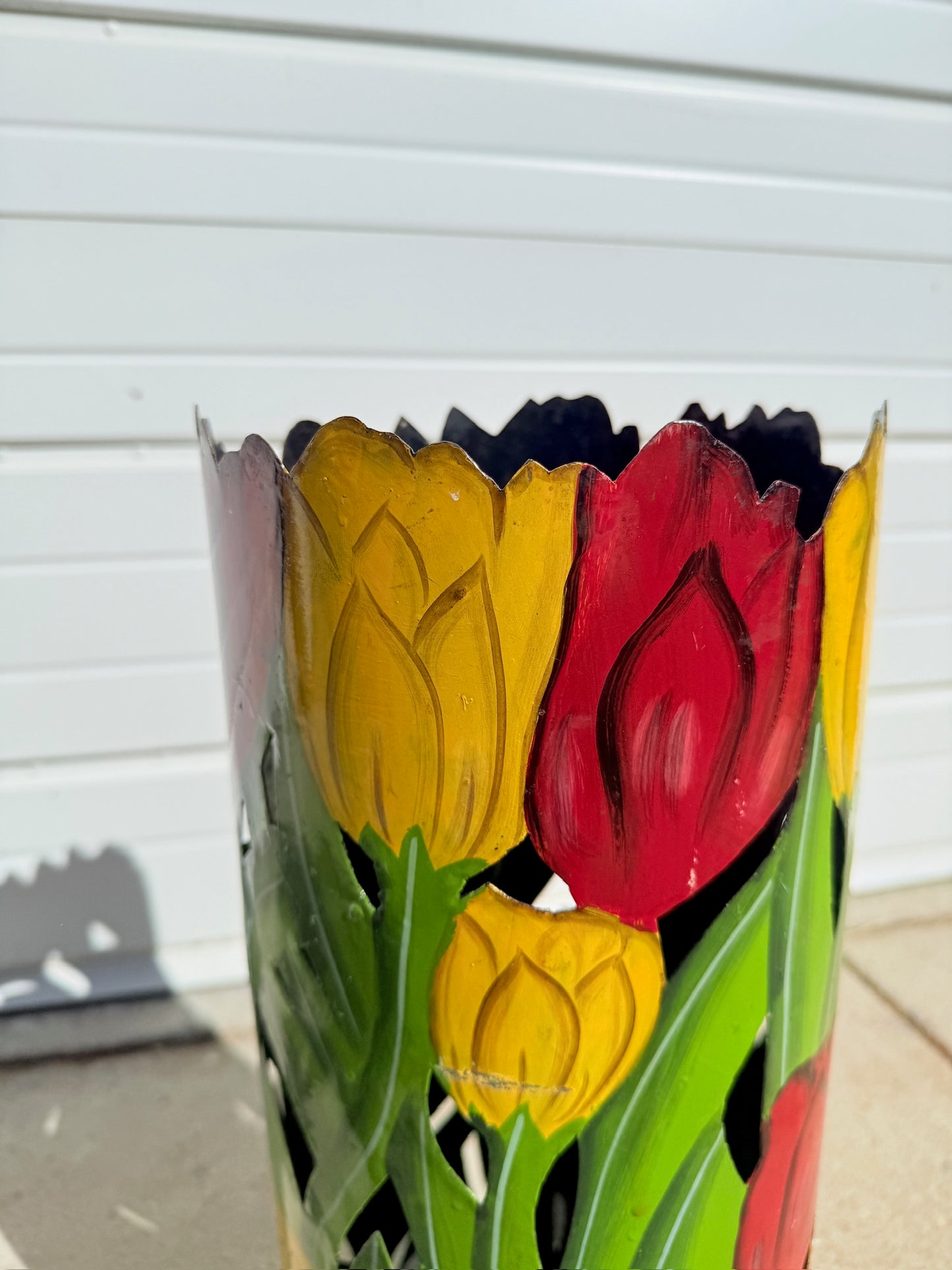 Vintage Metal Tulip Painted Umbrella Holder