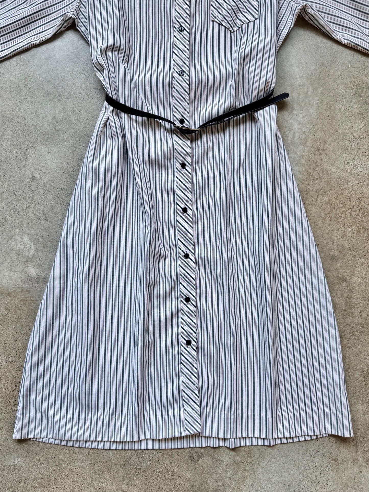Vintage 1980s Carolina Maid Striped Shirt Dress w/ Belt | Large